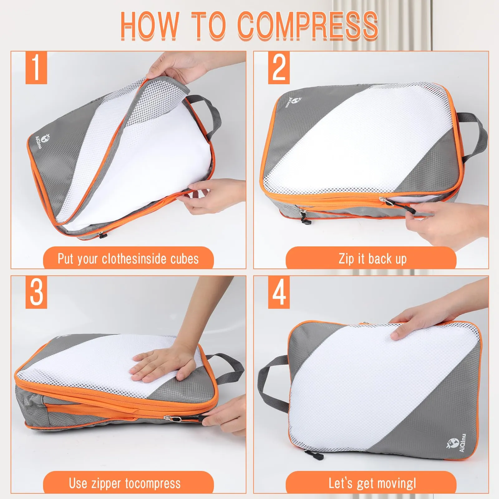 AiQInu Organizer Valigia Set da 5 Pezzi, Packing Cube a Compressione Salvaspazio Espandibile per Vestiti, Scarpe e Intimo - immagine 3