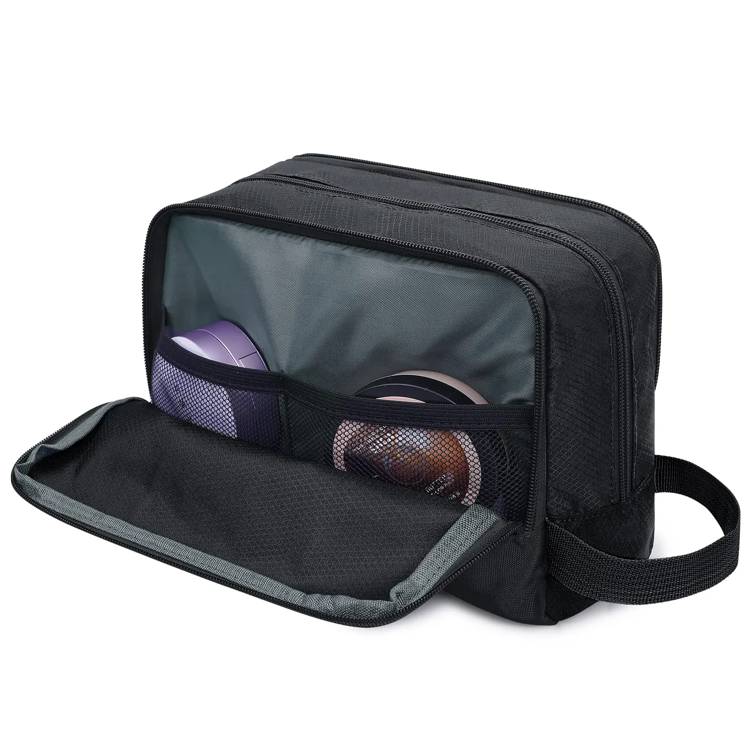 WANDF Beauty Bag Toiletry Bag for Men & Women, A-Pure Black - immagine 3