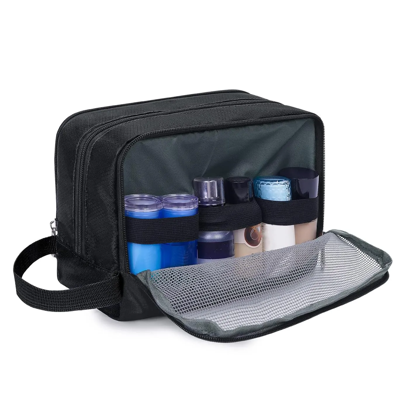 WANDF Beauty Bag Toiletry Bag for Men & Women, A-Pure Black - immagine 4