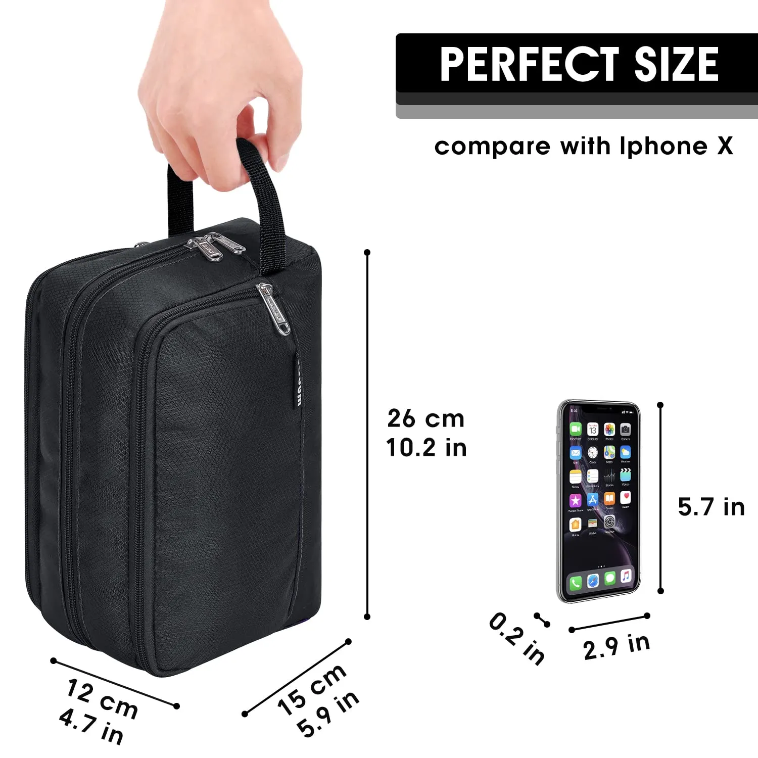 WANDF Beauty Bag Toiletry Bag for Men & Women, A-Pure Black - immagine 5
