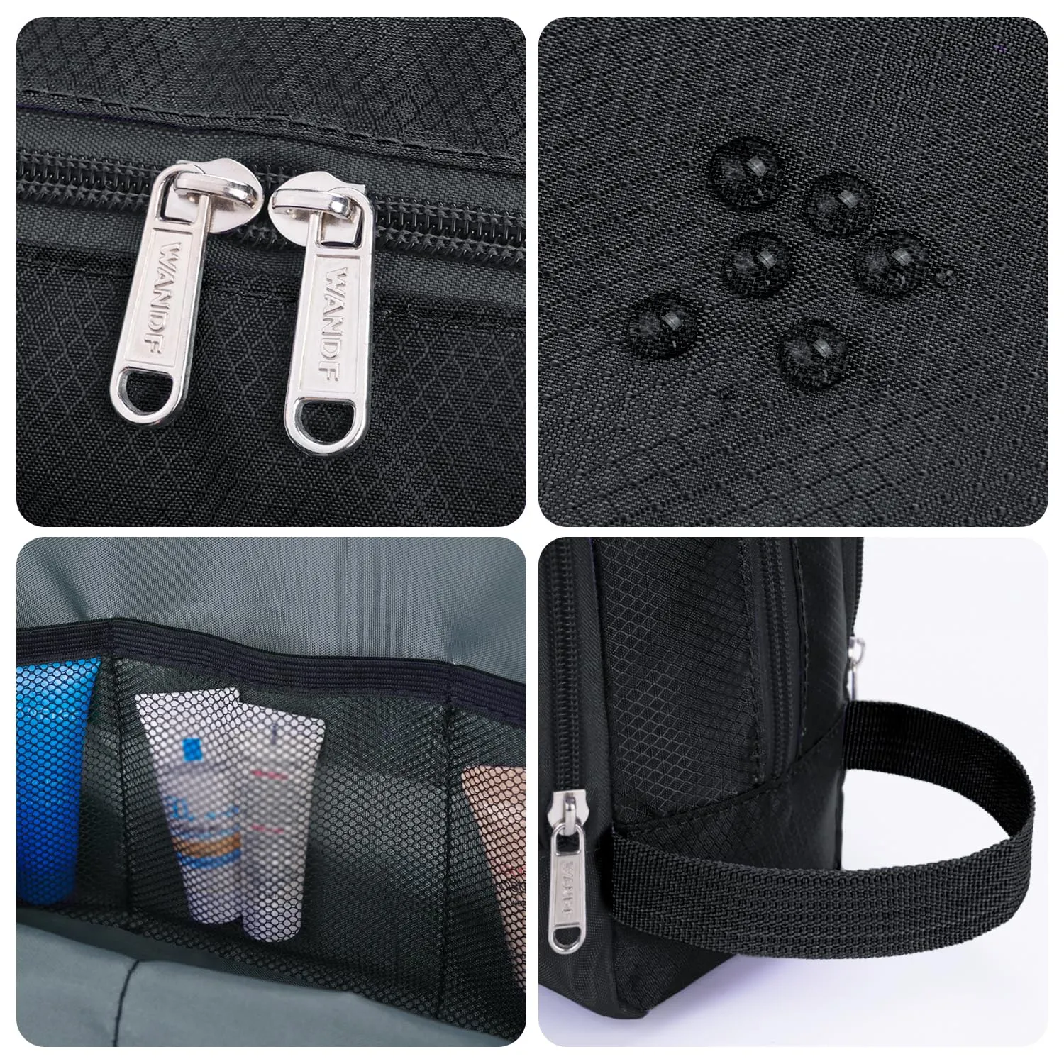 WANDF Beauty Bag Toiletry Bag for Men & Women, A-Pure Black - immagine 7