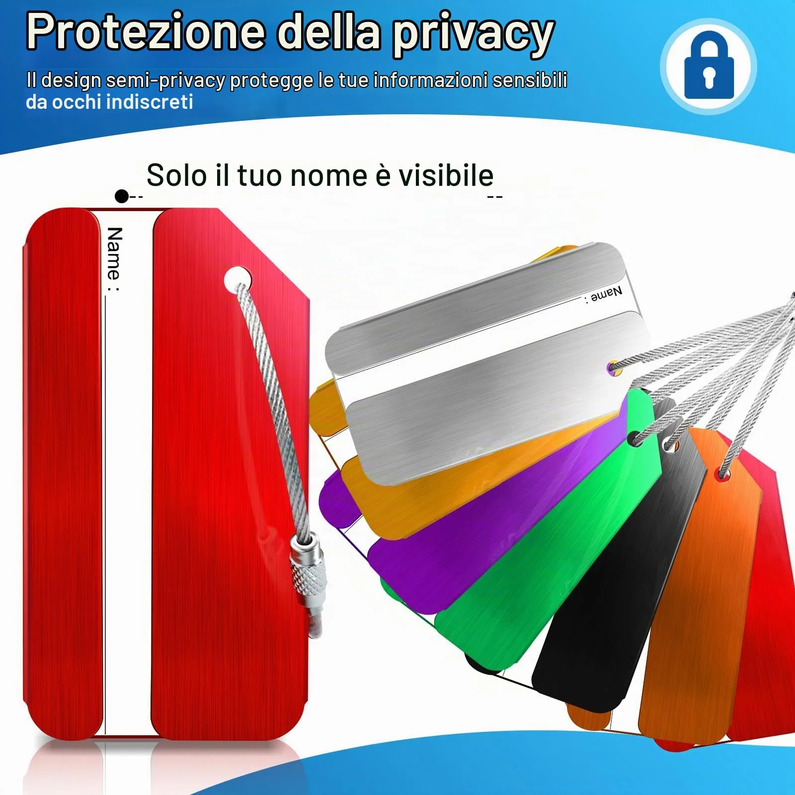 Wonwood_direct Etichette per Bagagli in Alluminio e Acciaio Inox, Confezione da 8 Pezzi Colorate - immagine 3