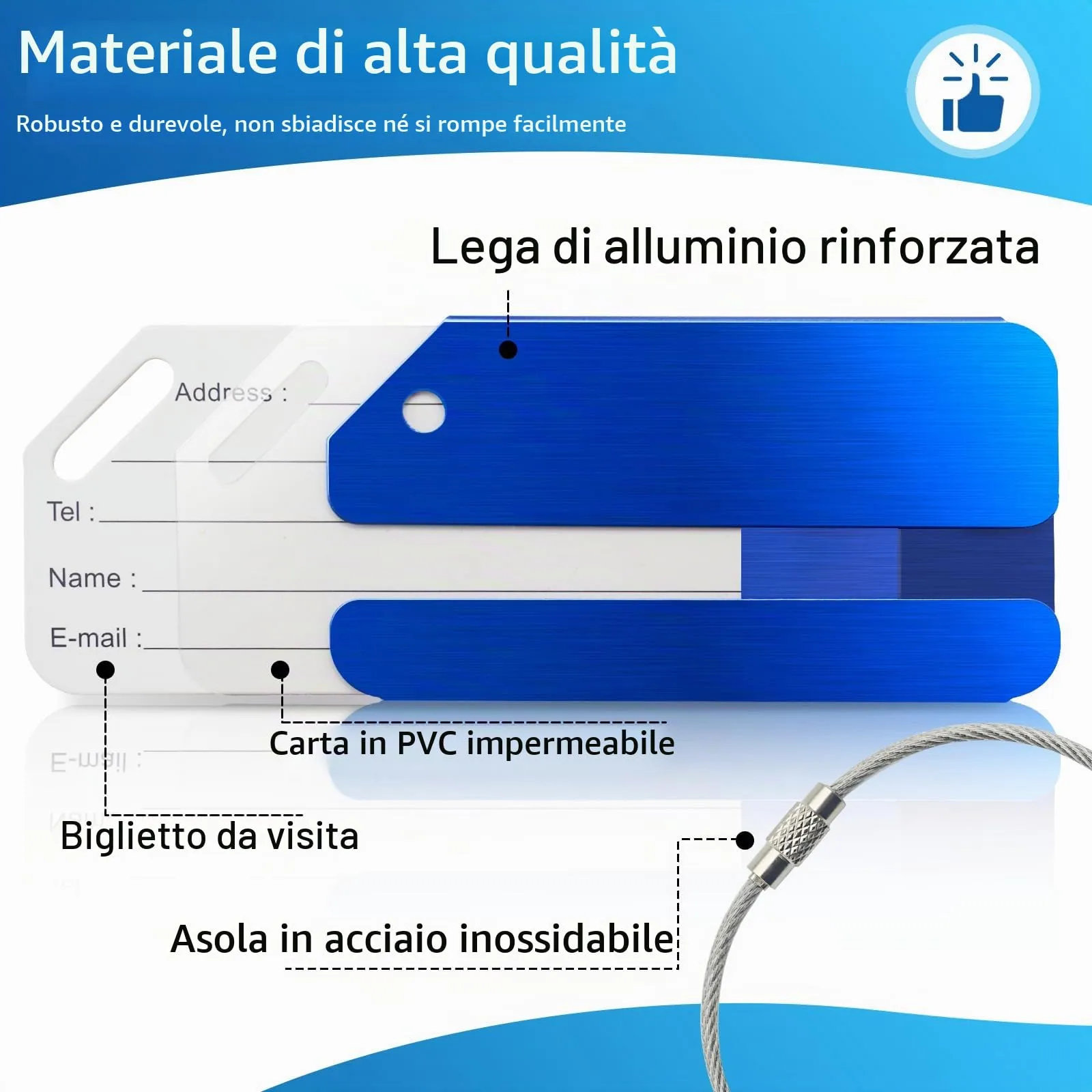Wonwood_direct Etichette per Bagagli in Alluminio e Acciaio Inox, Confezione da 8 Pezzi Colorate - immagine 4