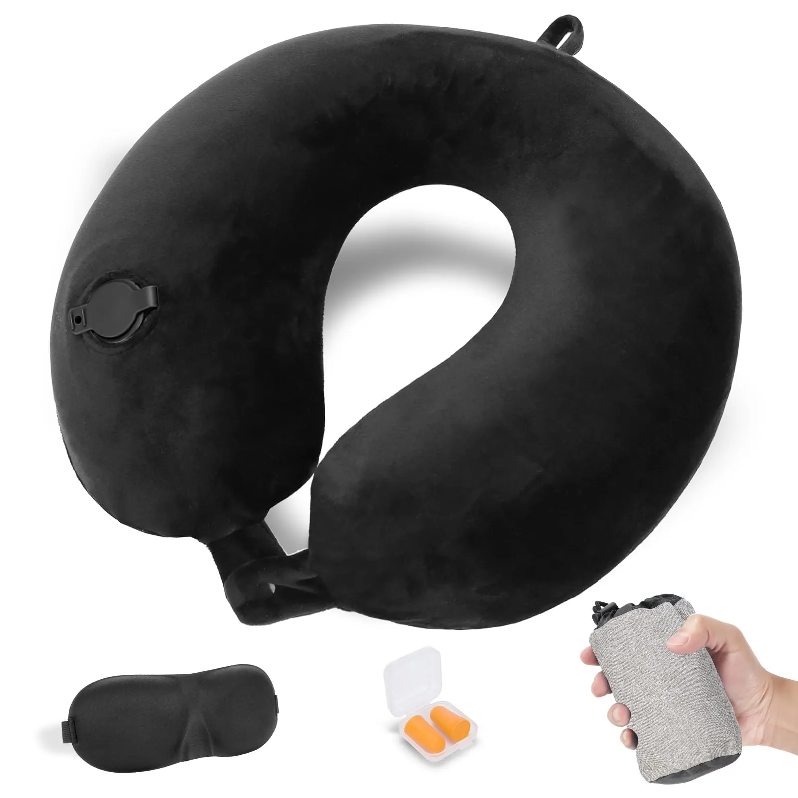 Cirorld Cuscino Gonfiabile da Viaggio per Collo con Maschera per Dormire, Tappi Auricolari e Borsa per Trasporto - immagine 1