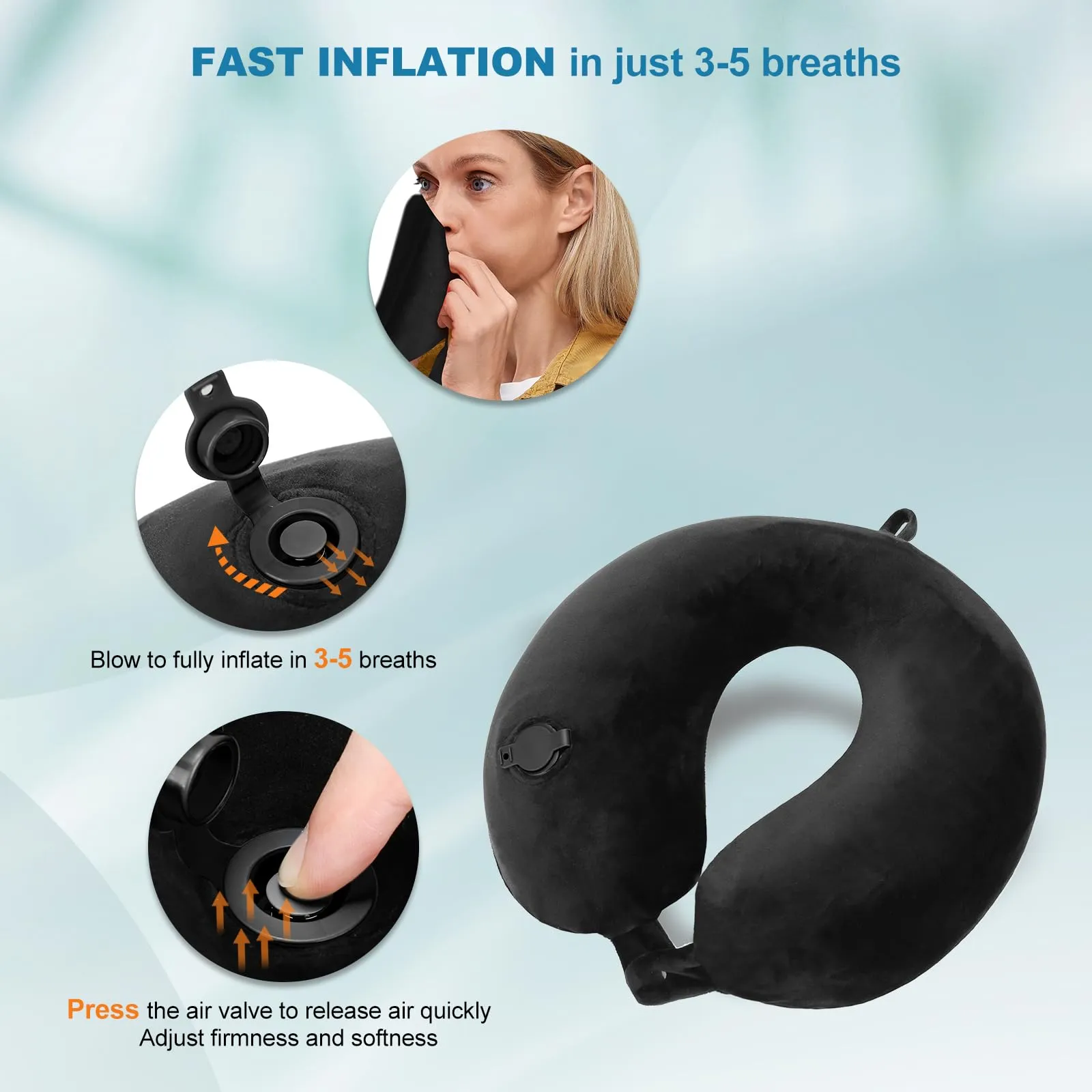 Cirorld Cuscino Gonfiabile da Viaggio per Collo con Maschera per Dormire, Tappi Auricolari e Borsa per Trasporto - immagine 2