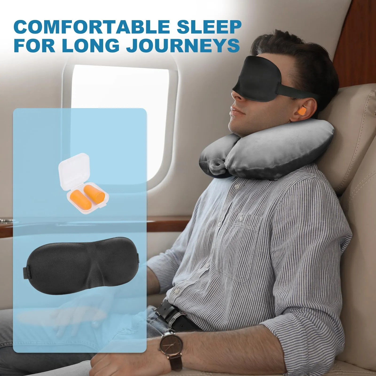 Cirorld Cuscino Gonfiabile da Viaggio per Collo con Maschera per Dormire, Tappi Auricolari e Borsa per Trasporto - immagine 7