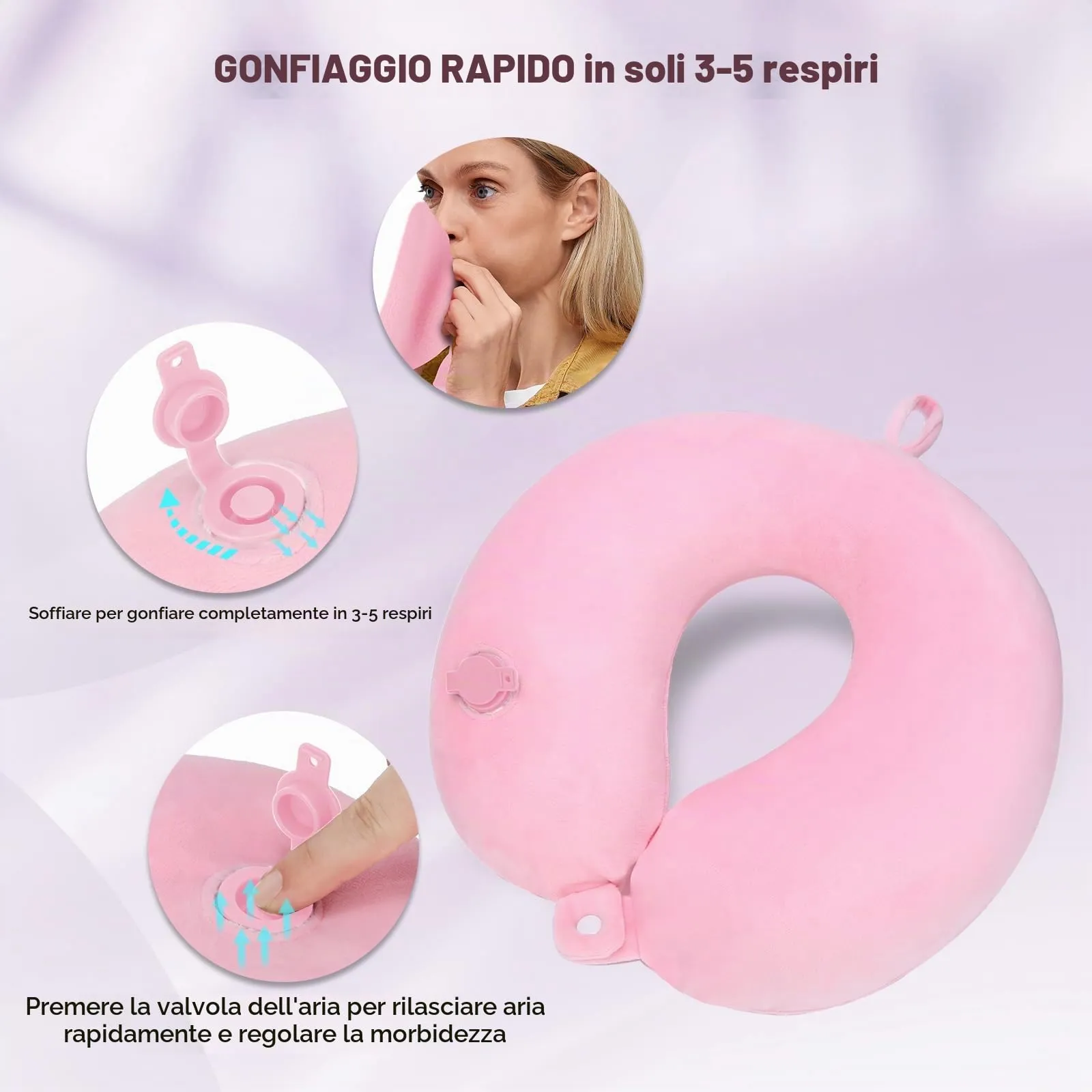 Cirorld Cuscino Gonfiabile da Viaggio per Collo con Maschera per Dormire, Tappi Auricolari e Borsa per Trasporto - immagine 2