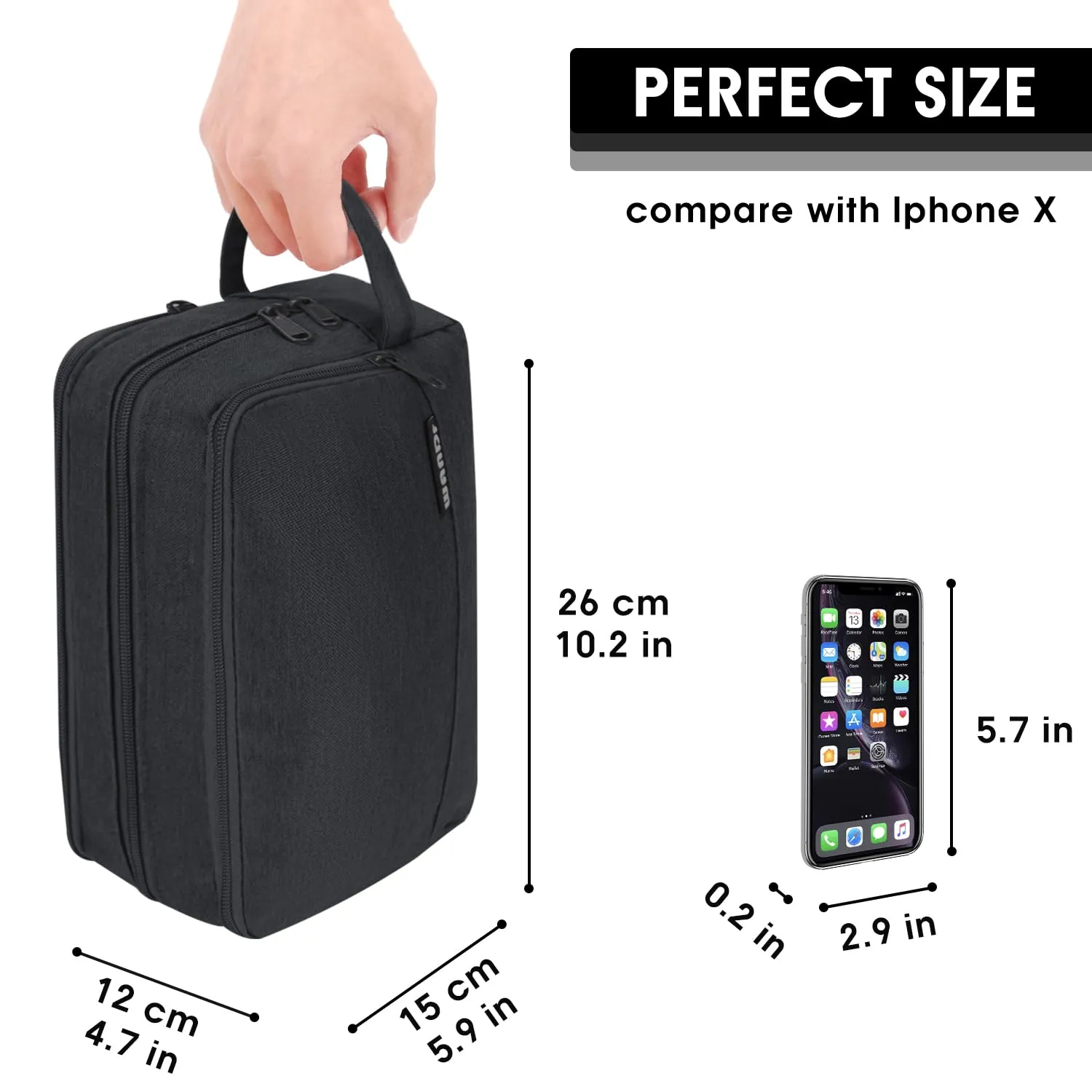 WANDF Borsa da Toilette per Uomo e Donna, A-Denim Pure Black - immagine 5