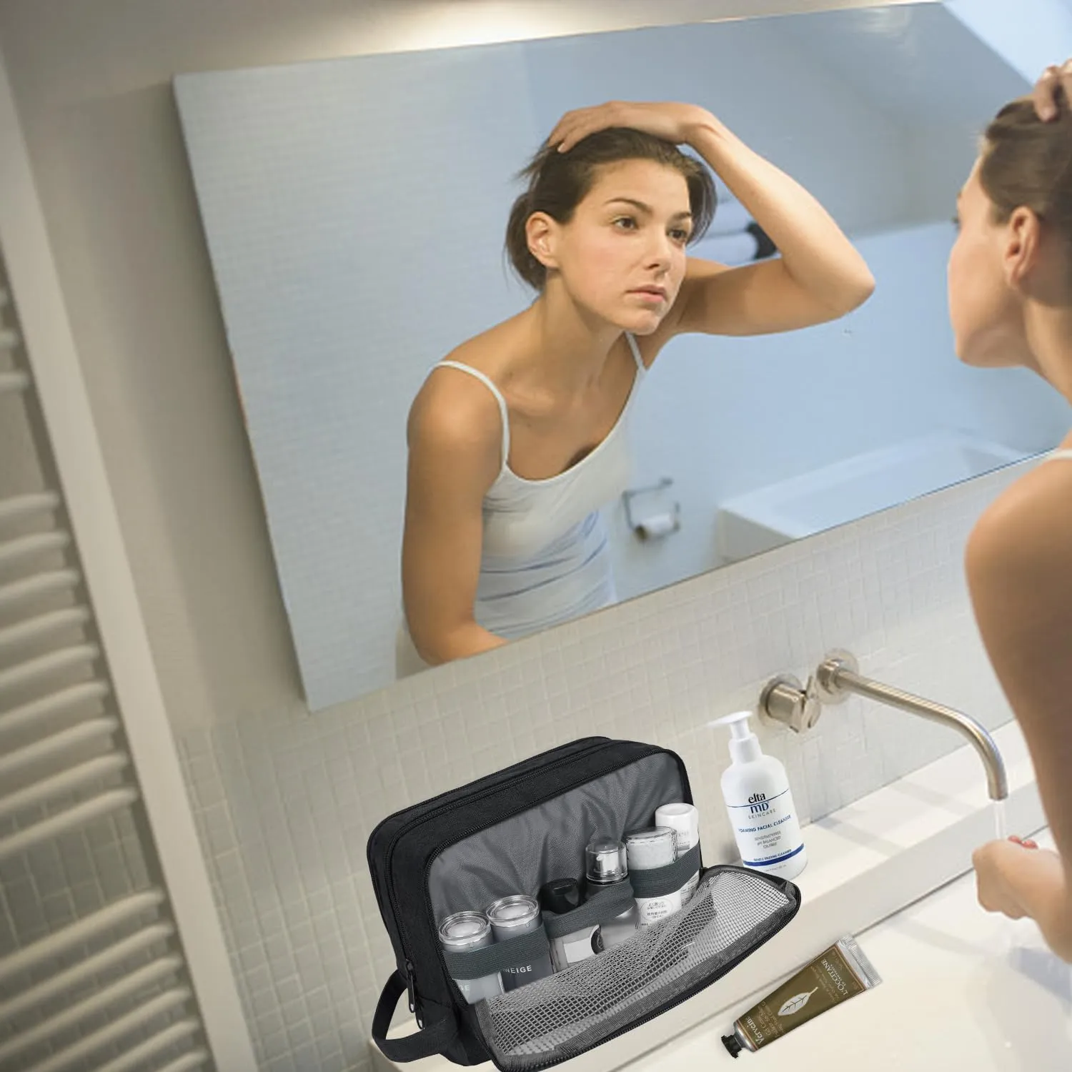 WANDF Borsa da Toilette per Uomo e Donna, A-Denim Pure Black - immagine 6