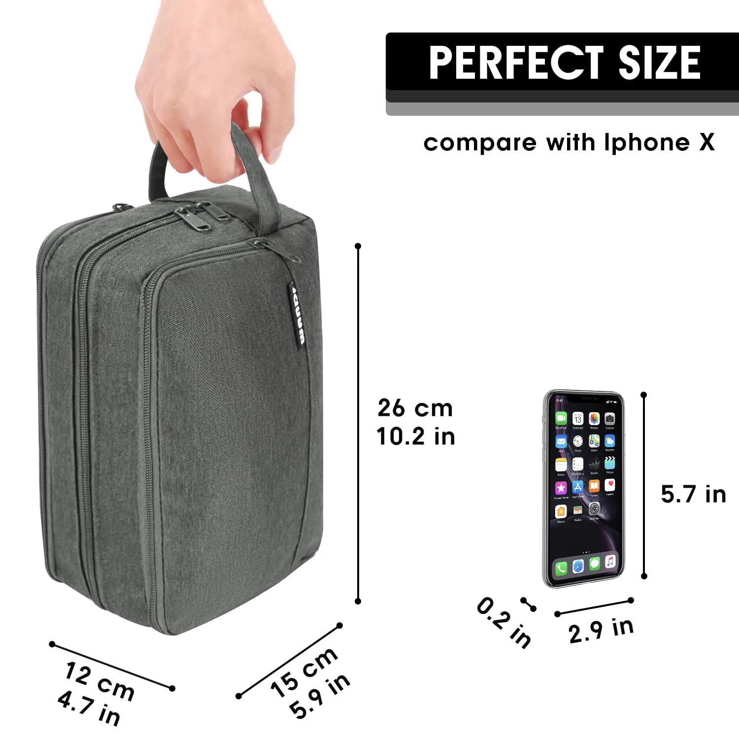WANDF Borsa da toilette per uomo e donna, A-Denim Pure Grey - immagine 5