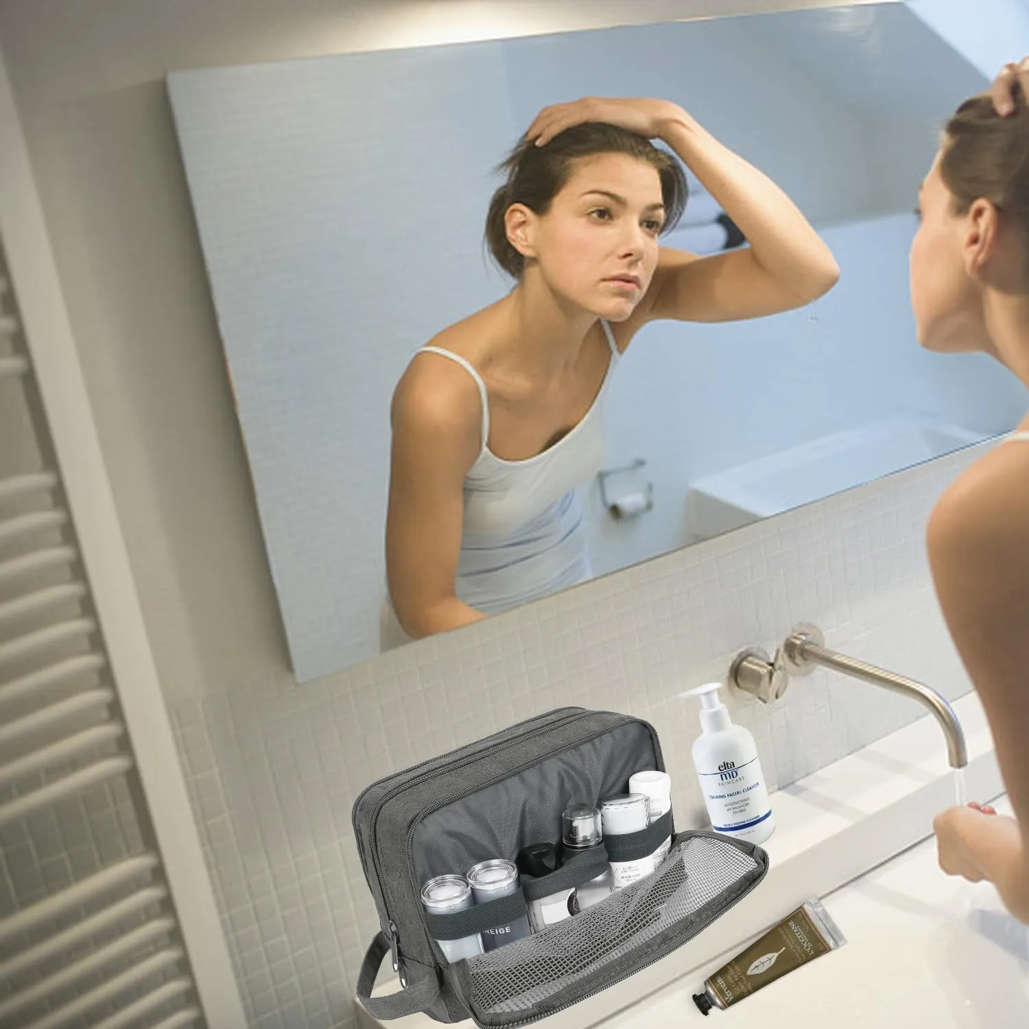 WANDF Borsa da toilette per uomo e donna, A-Denim Pure Grey - immagine 6