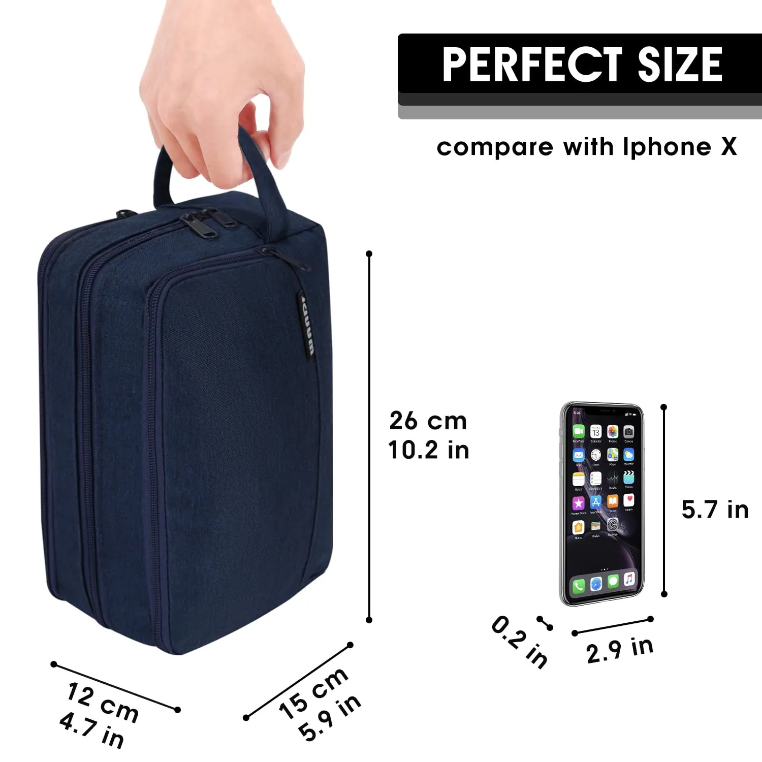 WANDF Borsa da toilette per uomo e donna, A-Denim Pure Navy Blue - immagine 5