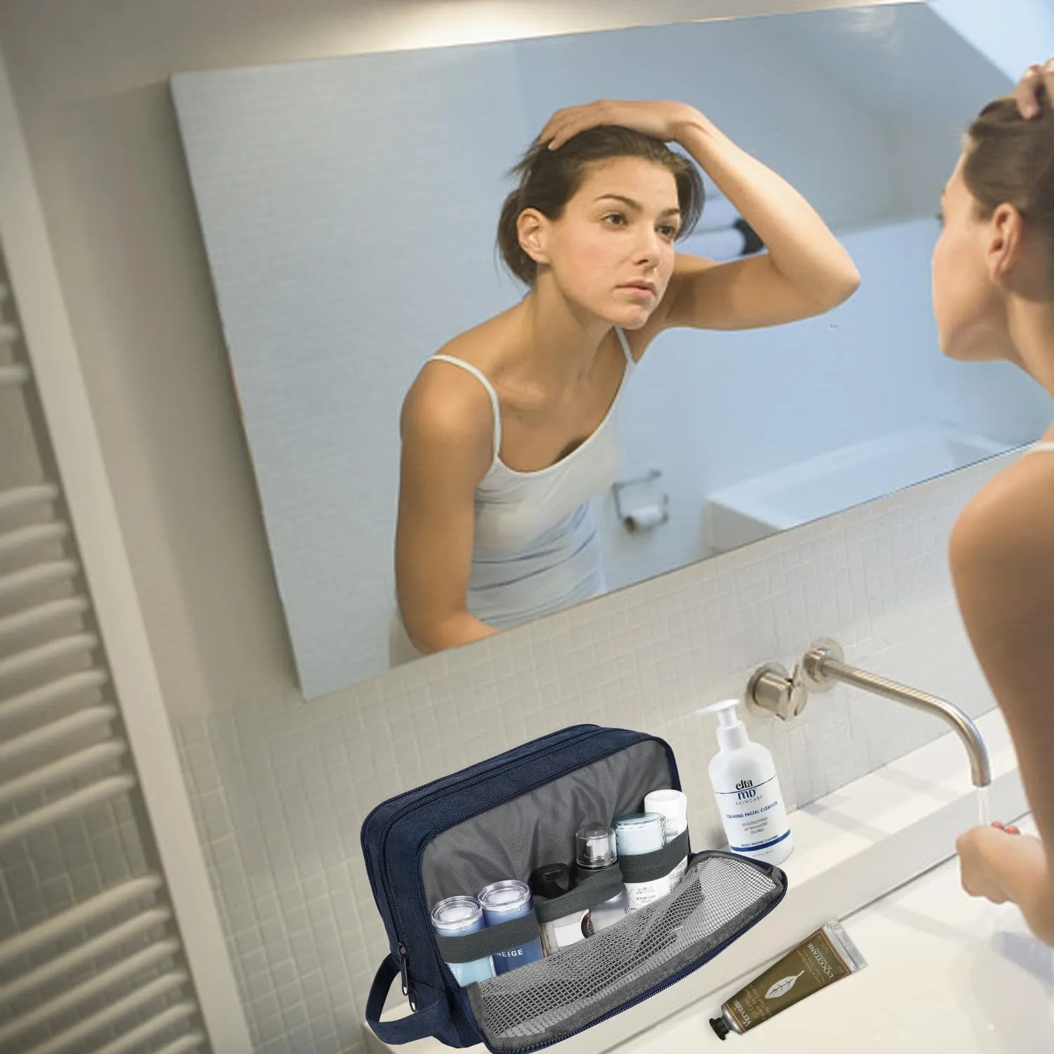 WANDF Borsa da toilette per uomo e donna, A-Denim Pure Navy Blue - immagine 6