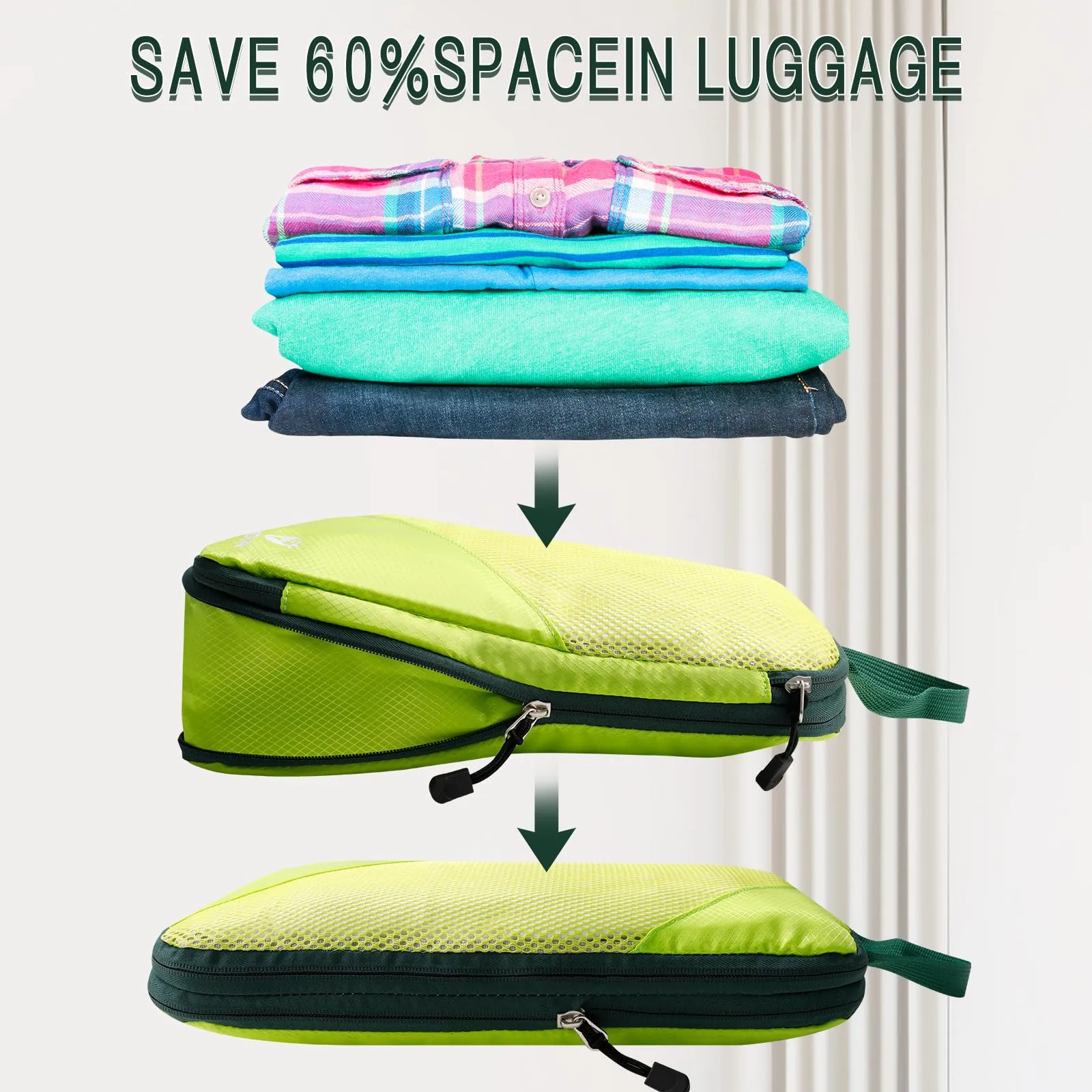 AiQInu Set Organizer Valigia 5 Pezzi, Packing Cube a Compressione Espandibile per Vestiti, Scarpe e Intimo - immagine 2