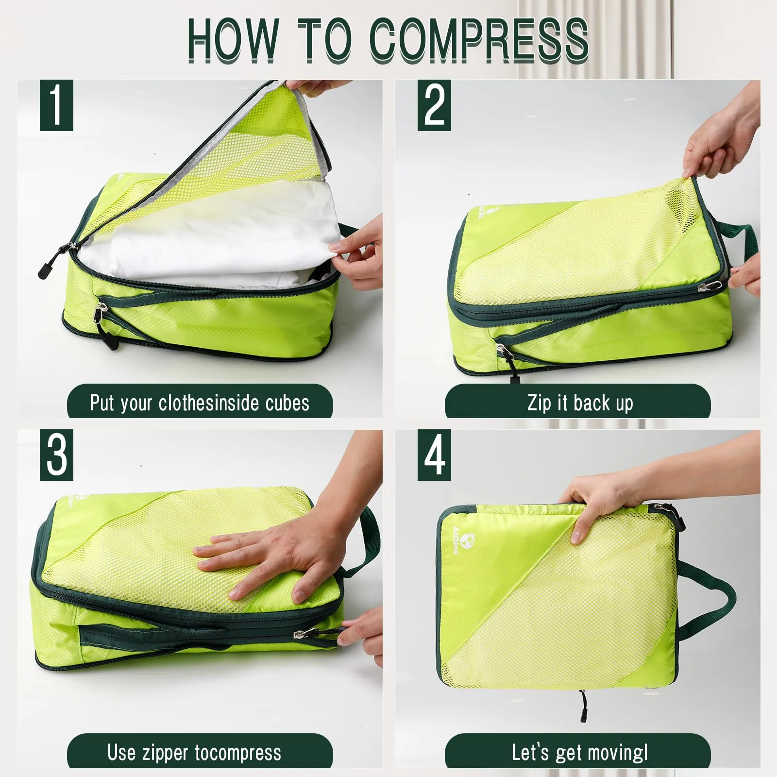 AiQInu Set Organizer Valigia 5 Pezzi, Packing Cube a Compressione Espandibile per Vestiti, Scarpe e Intimo - immagine 3