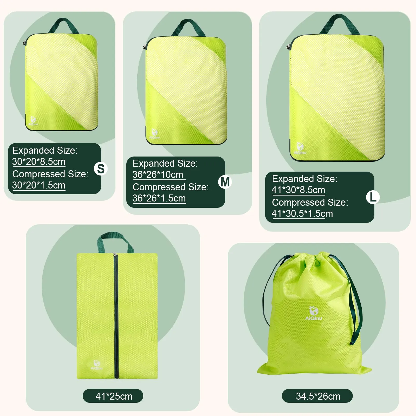 AiQInu Set Organizer Valigia 5 Pezzi, Packing Cube a Compressione Espandibile per Vestiti, Scarpe e Intimo - immagine 4