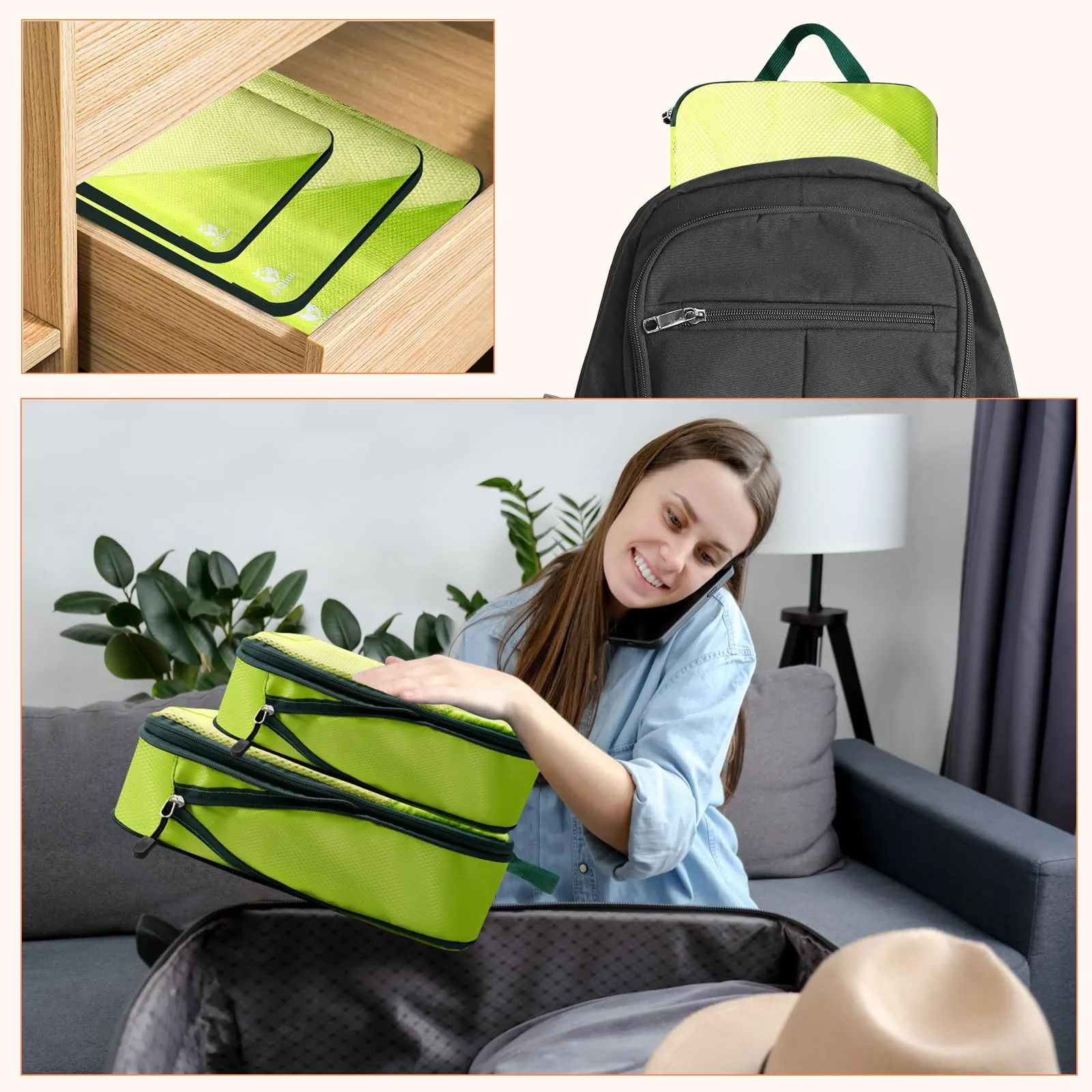 AiQInu Set Organizer Valigia 5 Pezzi, Packing Cube a Compressione Espandibile per Vestiti, Scarpe e Intimo - immagine 8