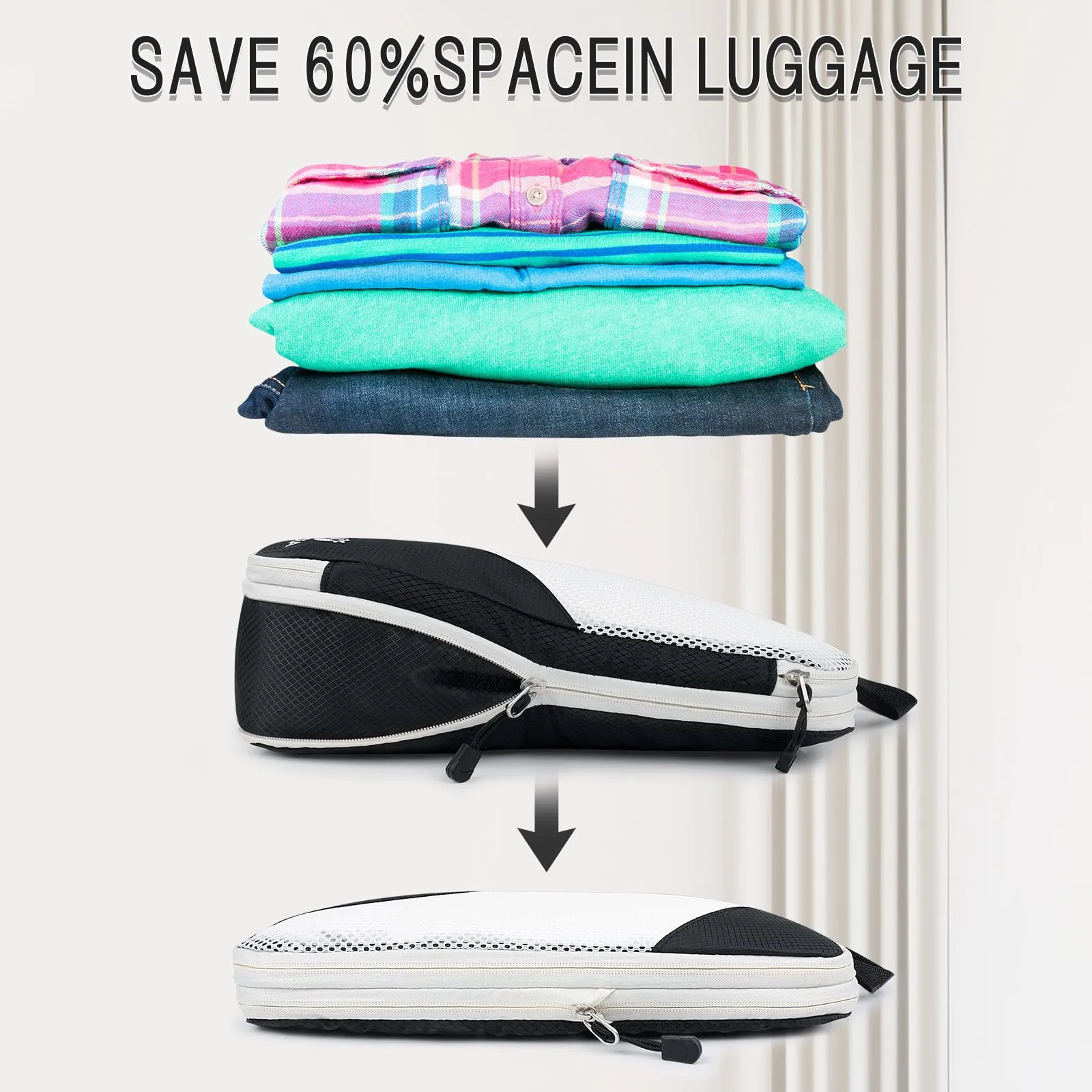 AiQInu Organizer Valigia Set da 5 Pezzi, Packing Cubes a Compressione Salvaspazio Espandibili per Vestiti, Scarpe e Intimo - immagine 2