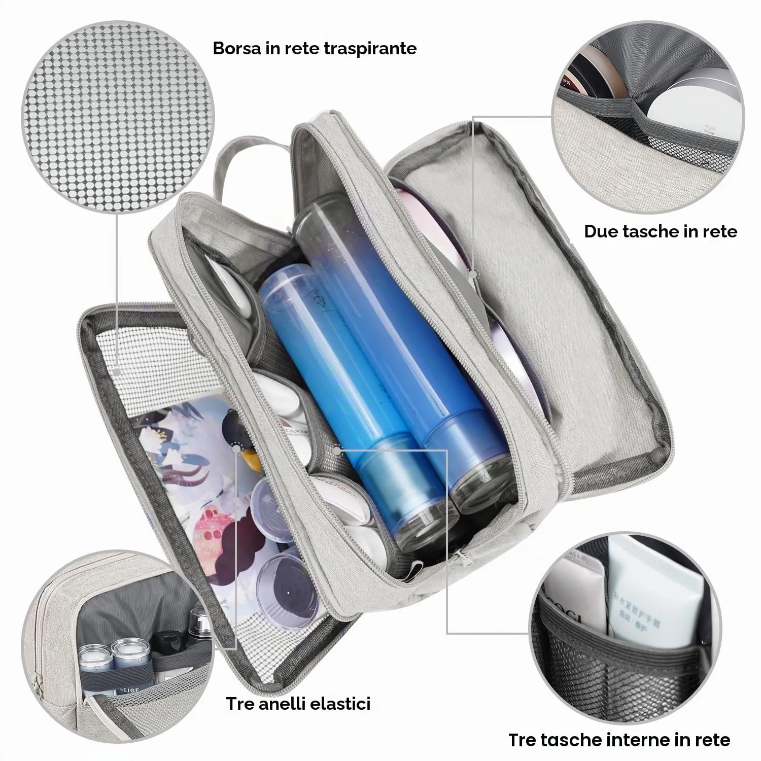 WANDF Borsa da toilette per uomo e donna (A-Denim Pure Beige) - immagine 2