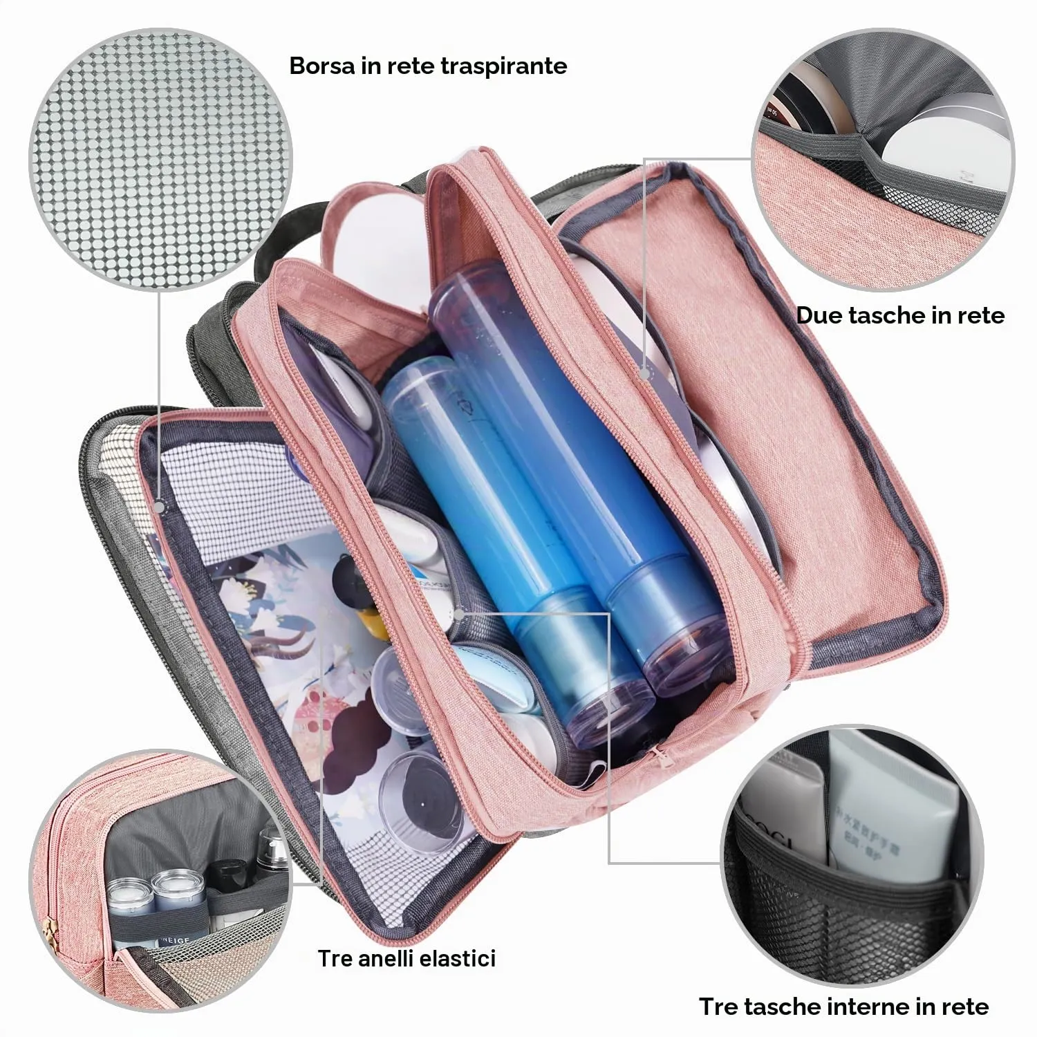 WANDF Borsa da toilette per uomo e donna, A-Denim Pure Pink - immagine 2