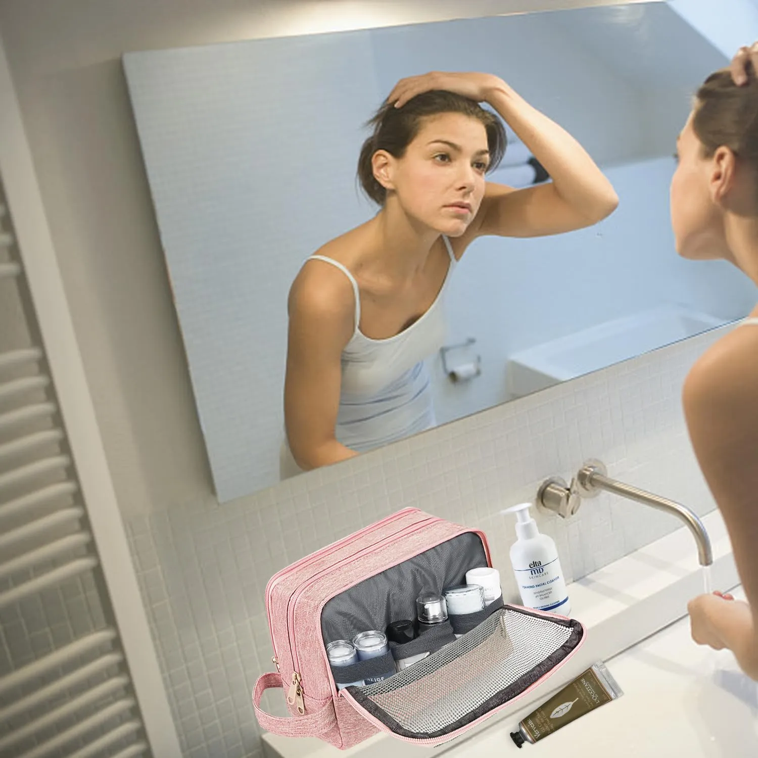 WANDF Borsa da toilette per uomo e donna, A-Denim Pure Pink - immagine 6