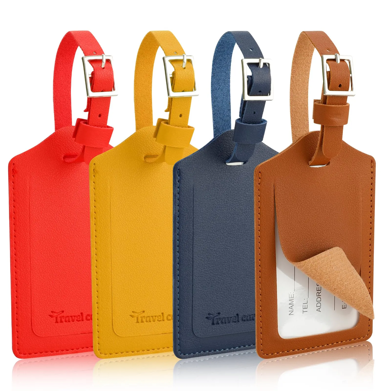 AiQInu Etichette per Valigie in PU, Set da 4 Pezzi con Lembo Privacy e Cinghie Regolabili - immagine 1