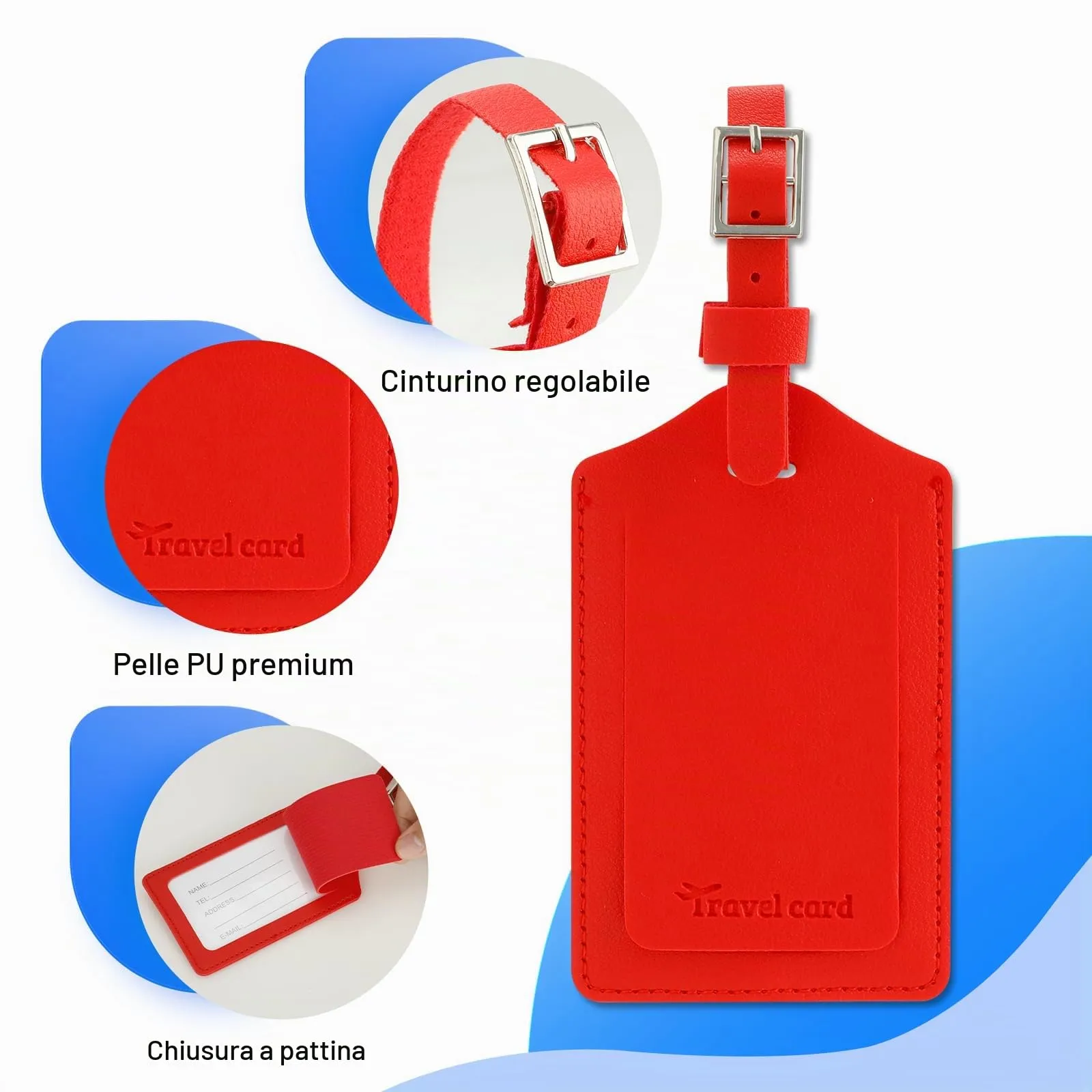 AiQInu Etichette per Valigie in PU, Set da 4 Pezzi con Lembo Privacy e Cinghie Regolabili - immagine 2