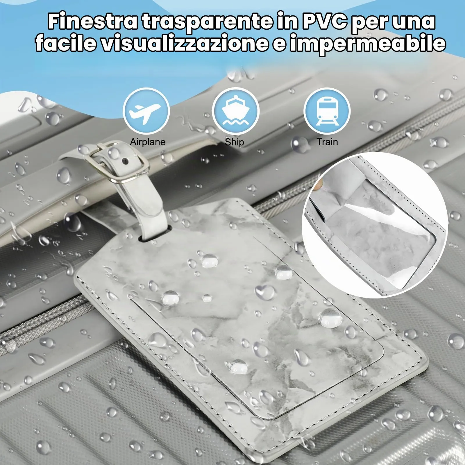 AiQInu Etichette per Valigie in Pelle PU Motivo Marmo, 3 Pezzi - immagine 5