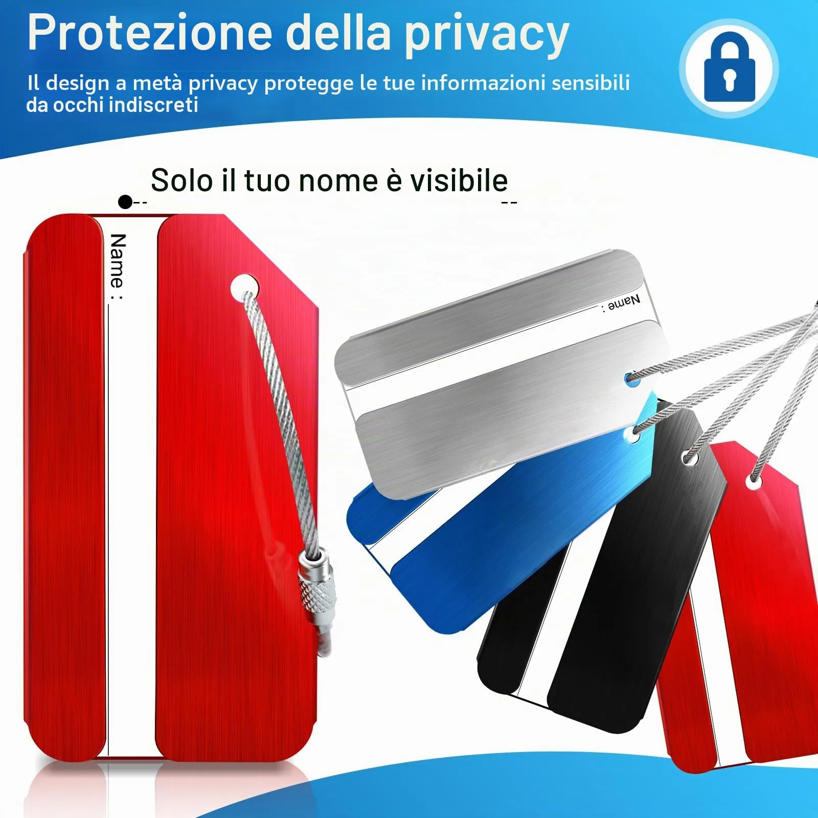Wonwood_direct Etichette per Bagagli in Alluminio con Cinturino in Acciaio Inossidabile, 4 Pezzi - immagine 4