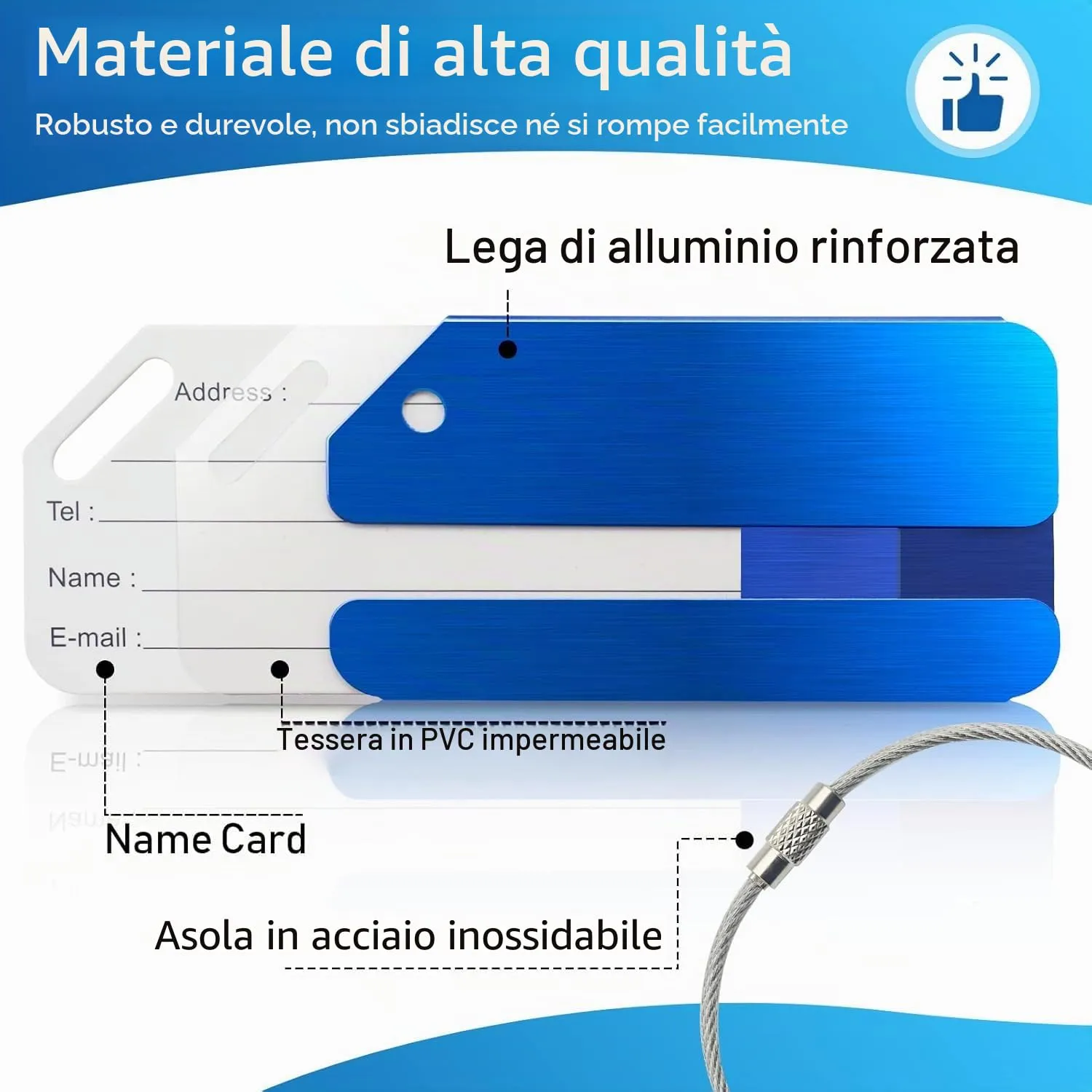 Wonwood_direct Etichette per Bagagli in Alluminio con Cinturino in Acciaio Inossidabile, 4 Pezzi - immagine 5