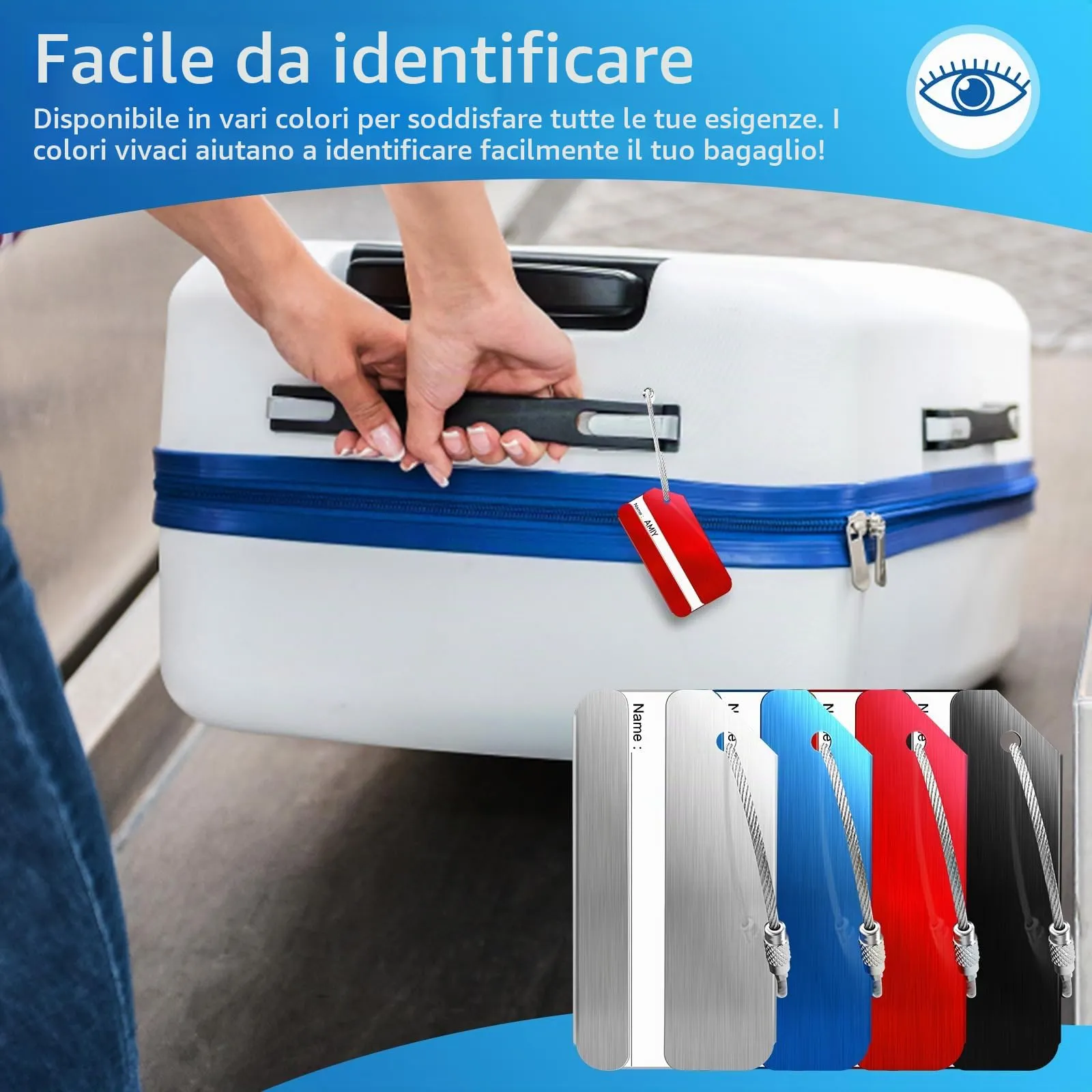 Wonwood_direct Etichette per Bagagli in Alluminio con Cinturino in Acciaio Inossidabile, 4 Pezzi - immagine 6