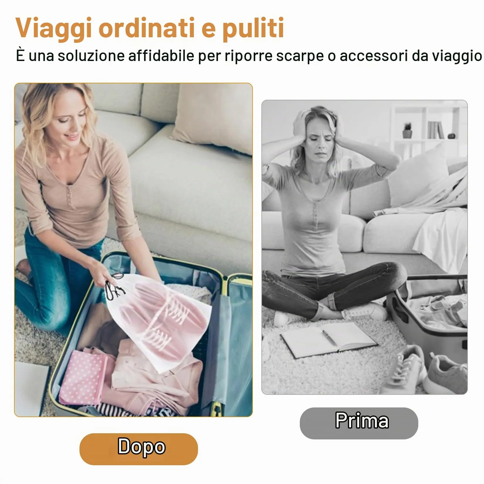 Liuliushun Sacca Porta Scarpe da Viaggio Impermeabile, 35x45 cm, Set da 8 Pezzi - immagine 3