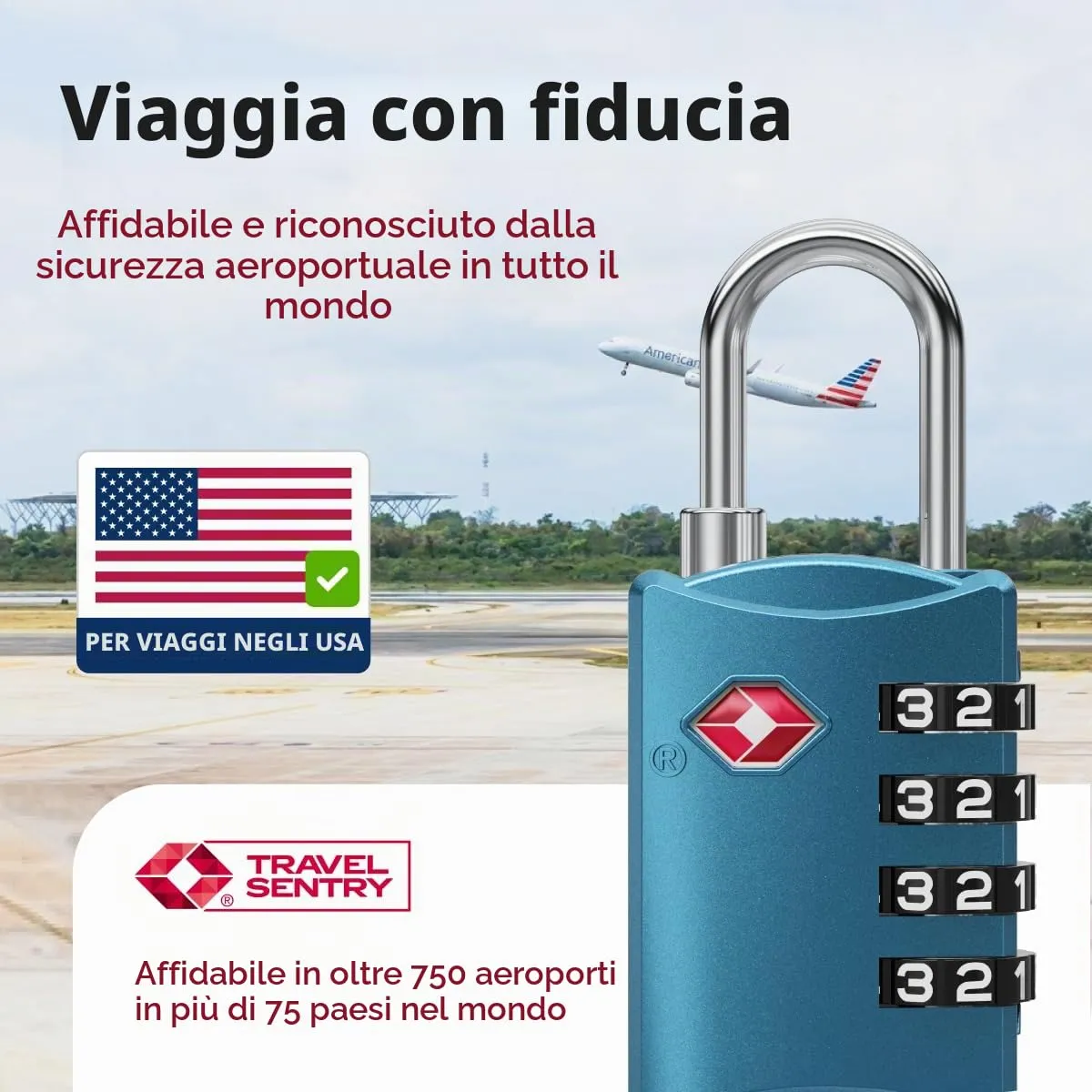 NovLock Lucchetti TSA a combinazione 4 cifre, 2 pezzi, Blu - immagine 3