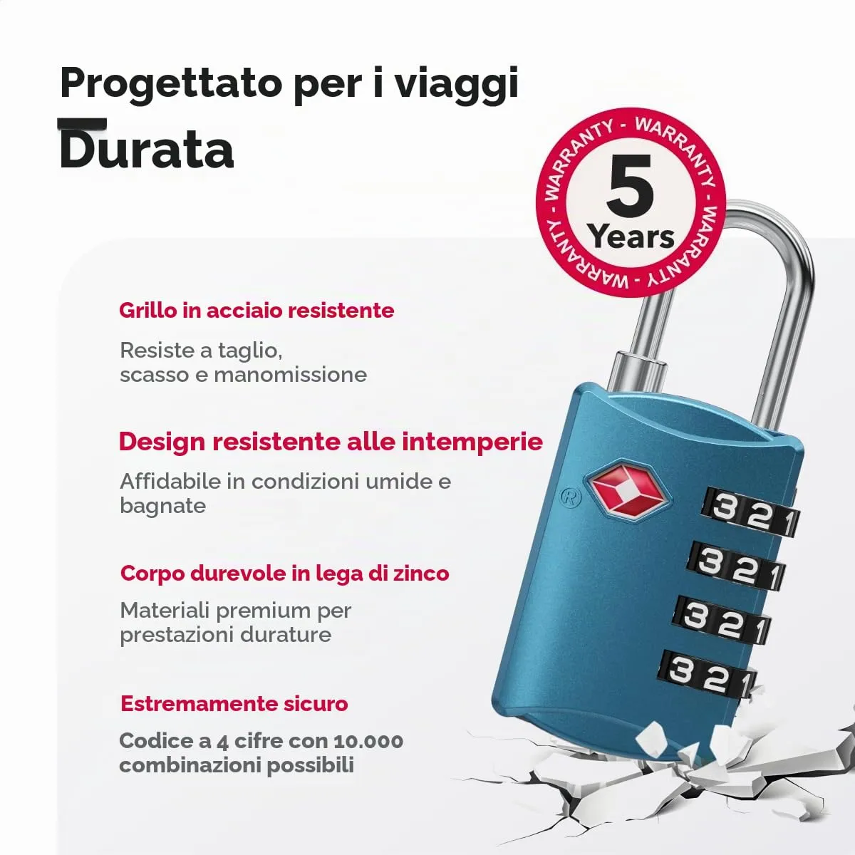 NovLock Lucchetti TSA a combinazione 4 cifre, 2 pezzi, Blu - immagine 6