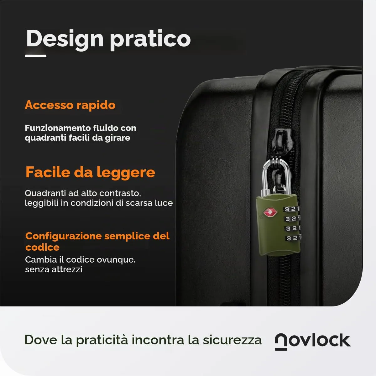 NovLock Lucchetto TSA a combinazione a 4 cifre per valigia e zaino, verde - immagine 7