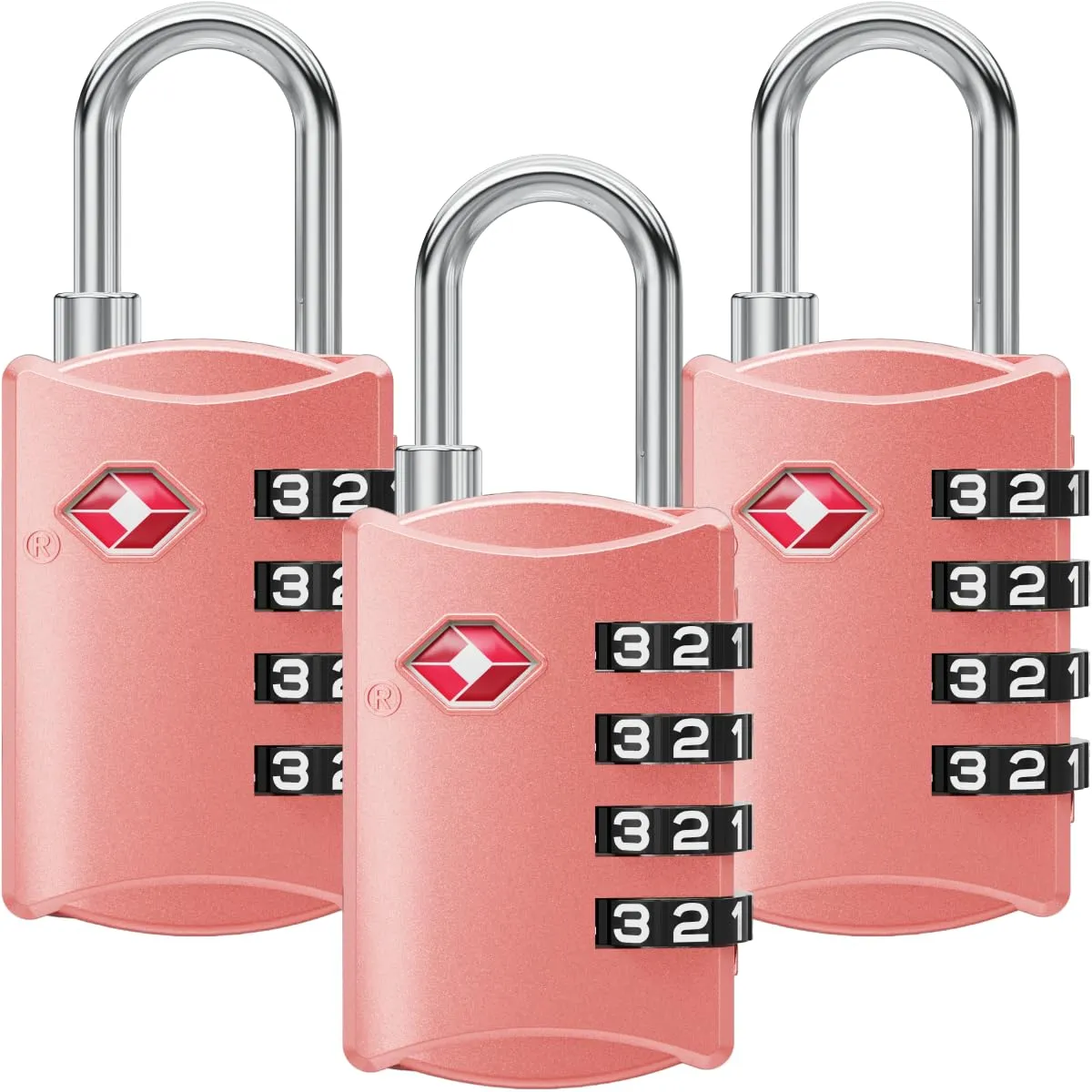 NovLock Lucchetti TSA a combinazione da viaggio a 4 cifre, 3 pezzi, Rosa - immagine 1