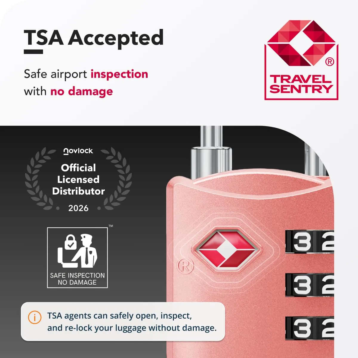 NovLock Lucchetti TSA a combinazione da viaggio a 4 cifre, 3 pezzi, Rosa - immagine 2