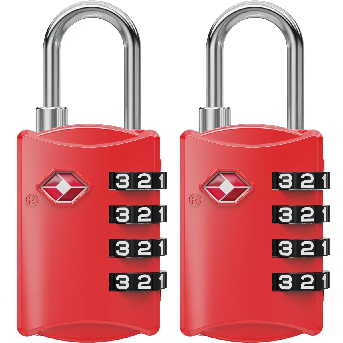 NovLock Lucchetti TSA a combinazione a 4 cifre per valigia e zaino, 2 pezzi, Rosso - immagine 1