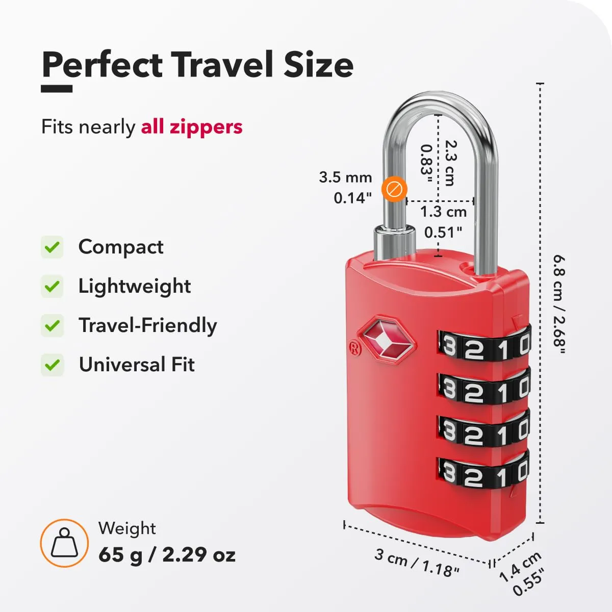 NovLock Lucchetti TSA a combinazione a 4 cifre per valigia e zaino, 2 pezzi, Rosso - immagine 4