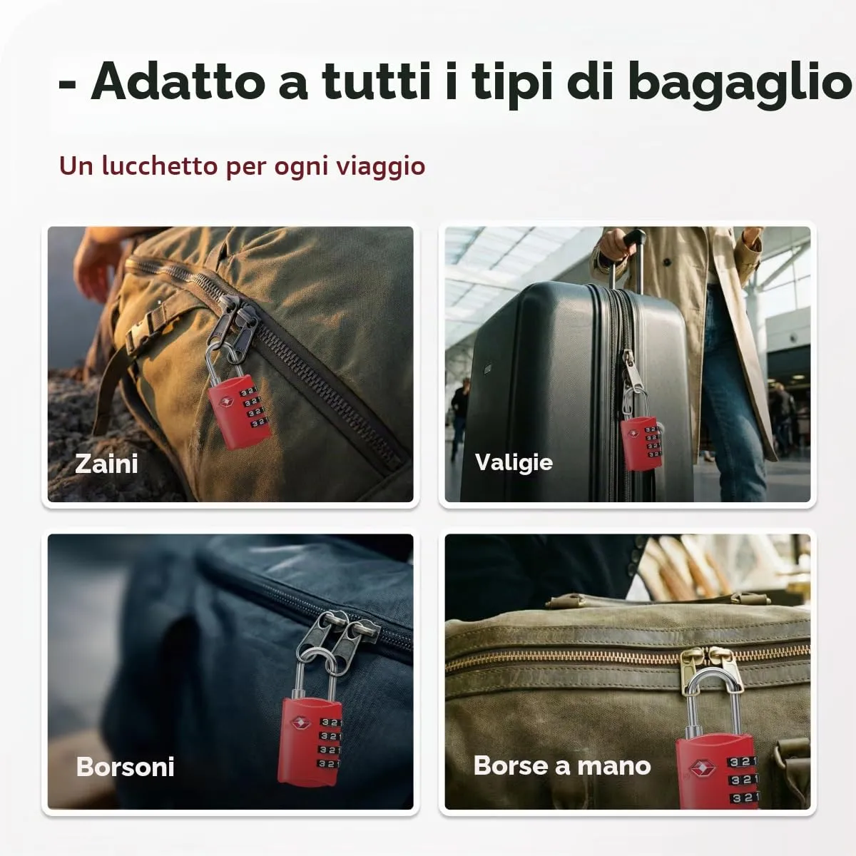 NovLock Lucchetti TSA a combinazione a 4 cifre per valigia e zaino, 2 pezzi, Rosso - immagine 8