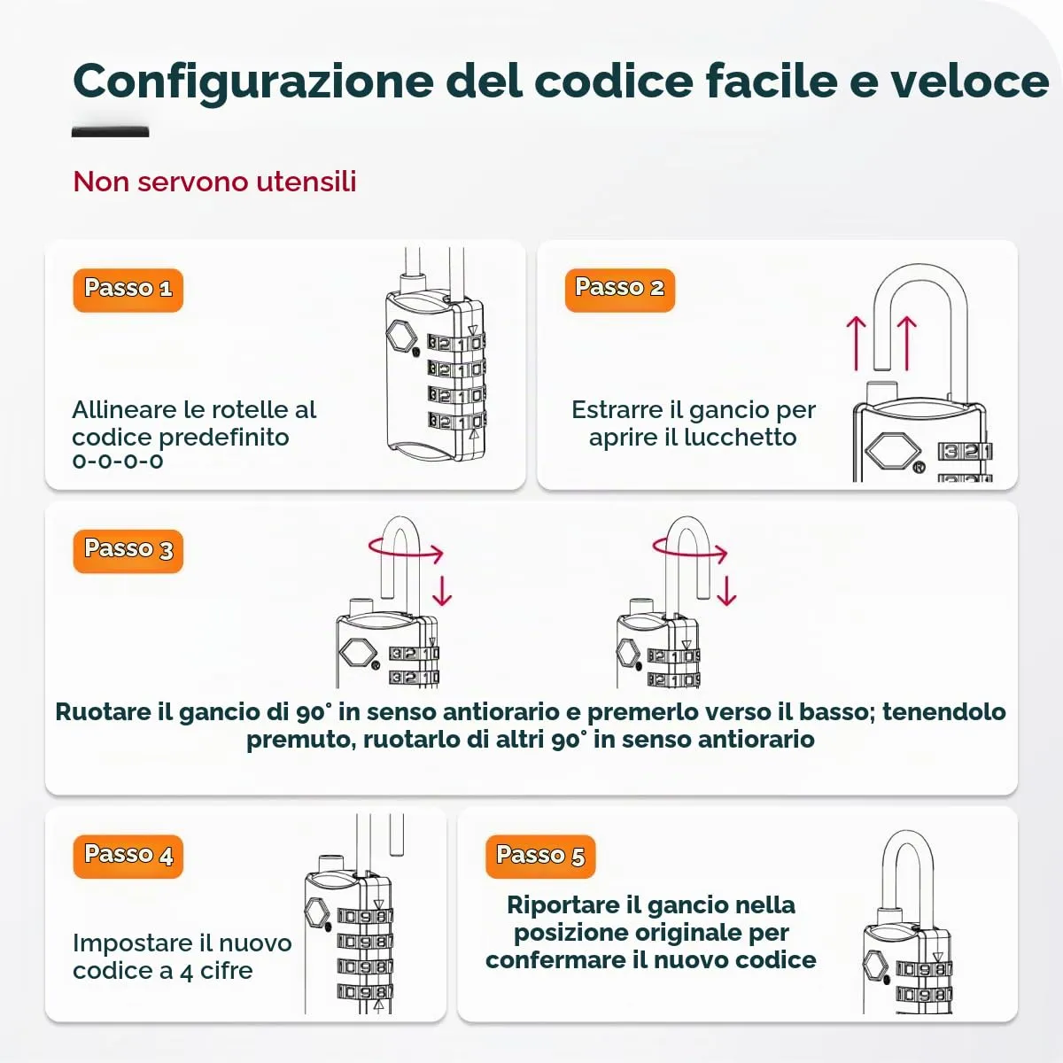 NovLock Lucchetti TSA a combinazione a 4 cifre per valigia e zaino, 2 pezzi, Rosso - immagine 9