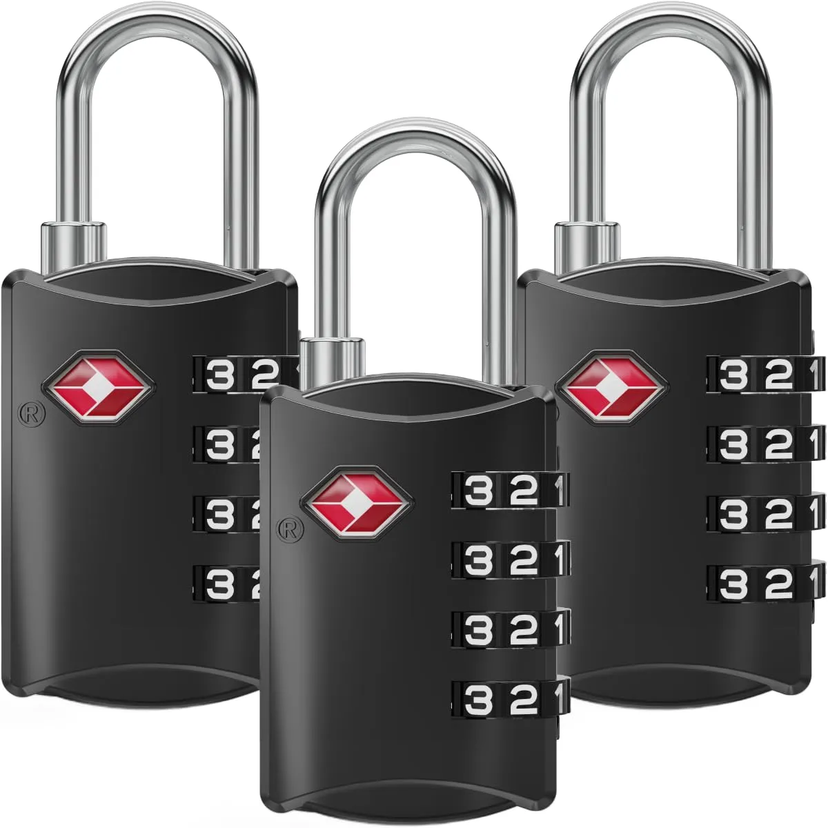 NovLock Lucchetti TSA a combinazione da viaggio a 4 cifre, 3 pezzi, Nero - immagine 1