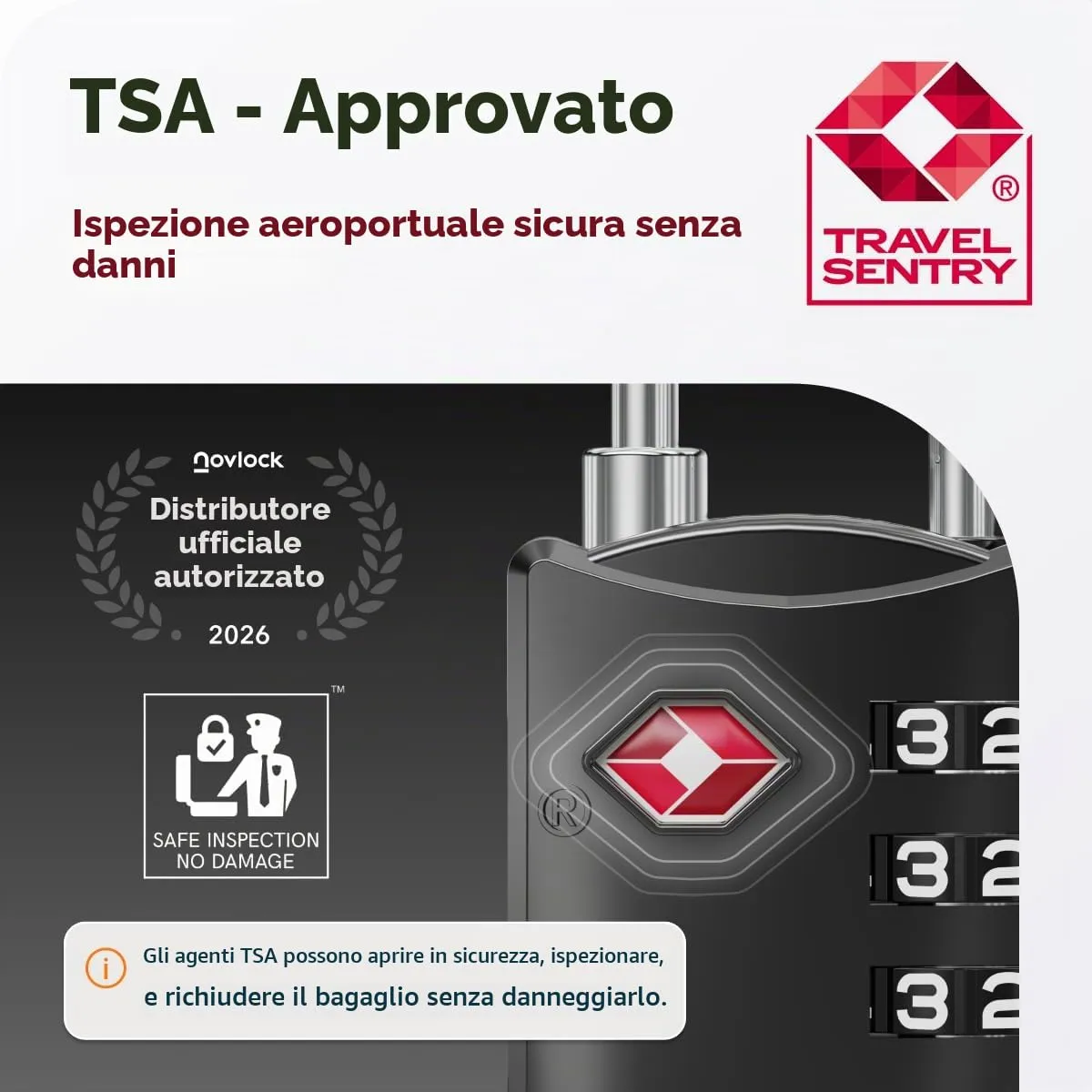 NovLock Lucchetti TSA a combinazione da viaggio a 4 cifre, 3 pezzi, Nero - immagine 2
