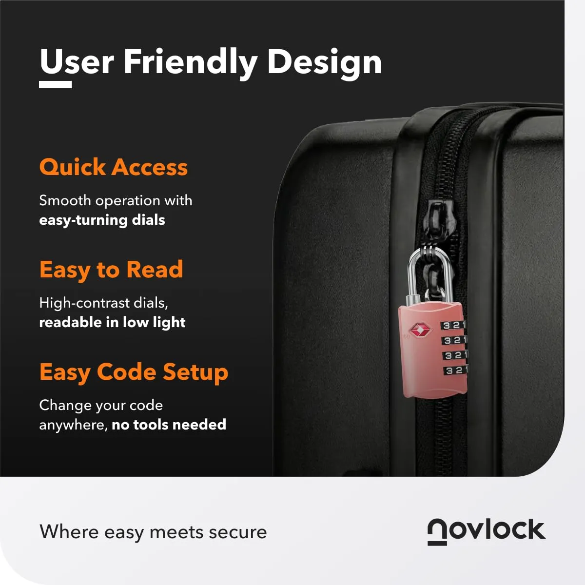 NovLock Lucchetti TSA a combinazione da viaggio a 4 cifre, rosa, 2 pezzi - immagine 7