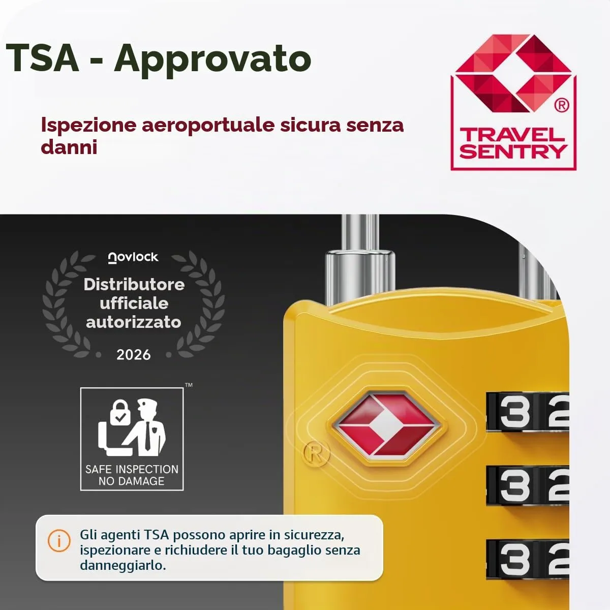 NovLock Lucchetti TSA a combinazione da viaggio a 4 cifre, Giallo, 2 pezzi - immagine 2