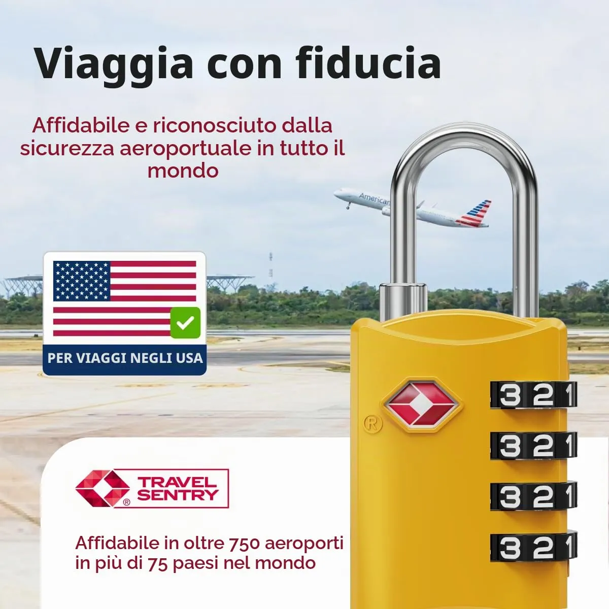NovLock Lucchetti TSA a combinazione da viaggio a 4 cifre, Giallo, 2 pezzi - immagine 3