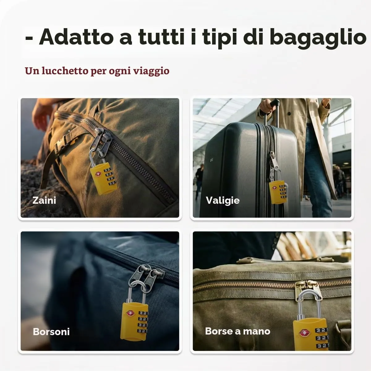 NovLock Lucchetti TSA a combinazione da viaggio a 4 cifre, Giallo, 2 pezzi - immagine 8