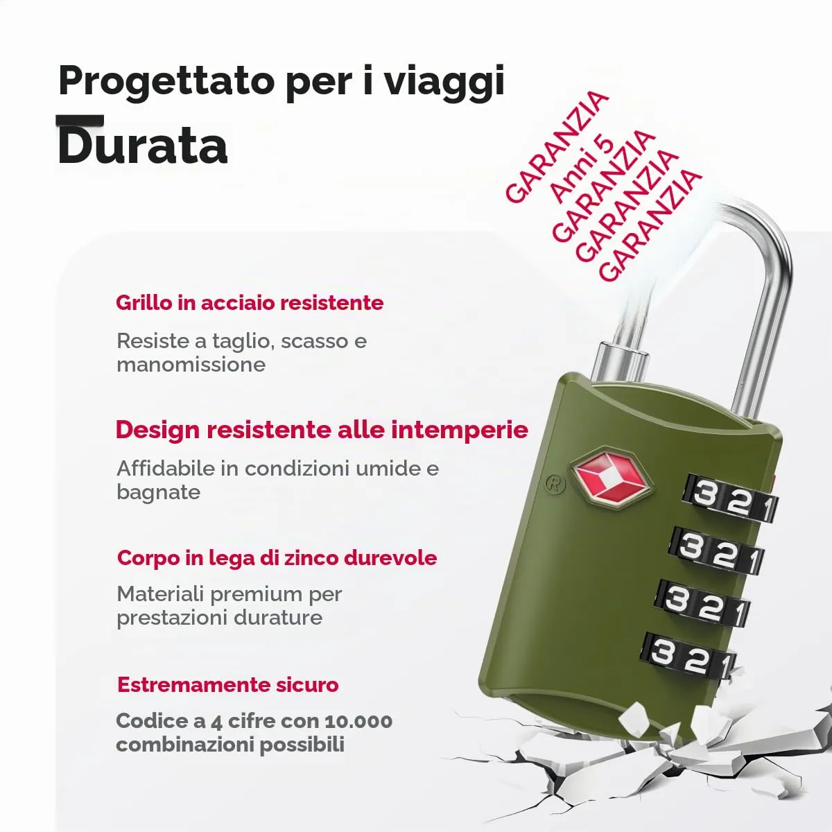 NovLock Lucchetti TSA a combinazione a 4 cifre per valigie e zaini, 2 pezzi, Verde - immagine 6
