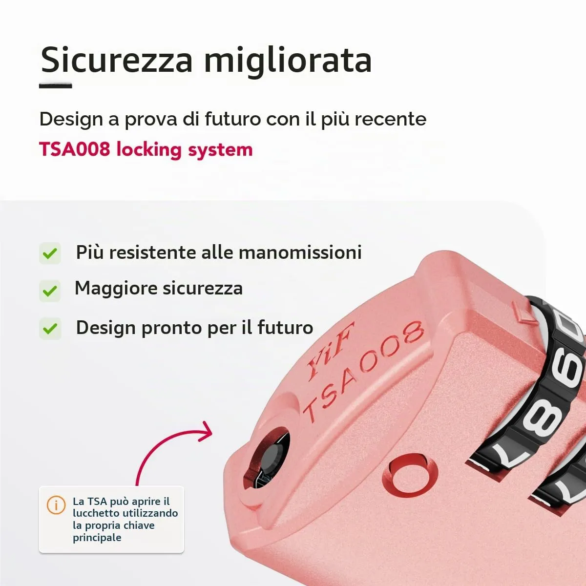 NovLock Lucchetto TSA a combinazione da viaggio a 4 cifre, Rosa - immagine 5