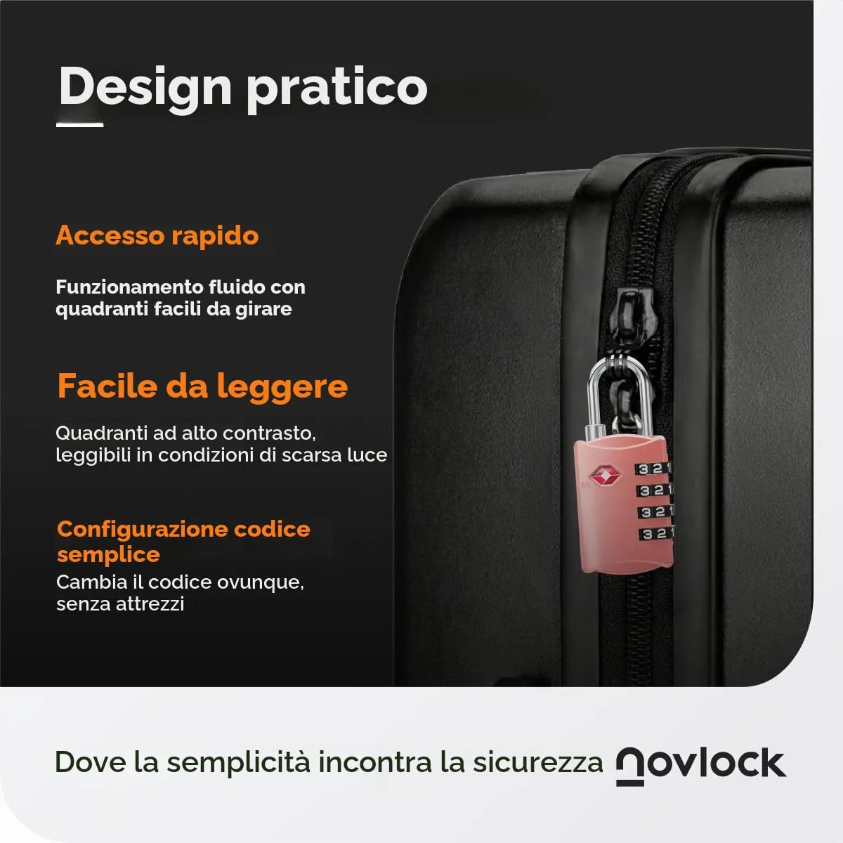 NovLock Lucchetto TSA a combinazione da viaggio a 4 cifre, Rosa - immagine 7